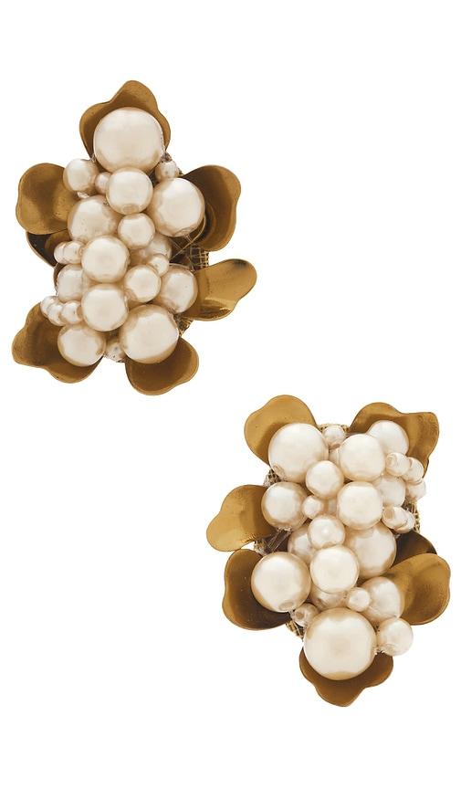 Deepa Gurnani Nea Earrings in Metallic Gold by DEEPA GURNANI