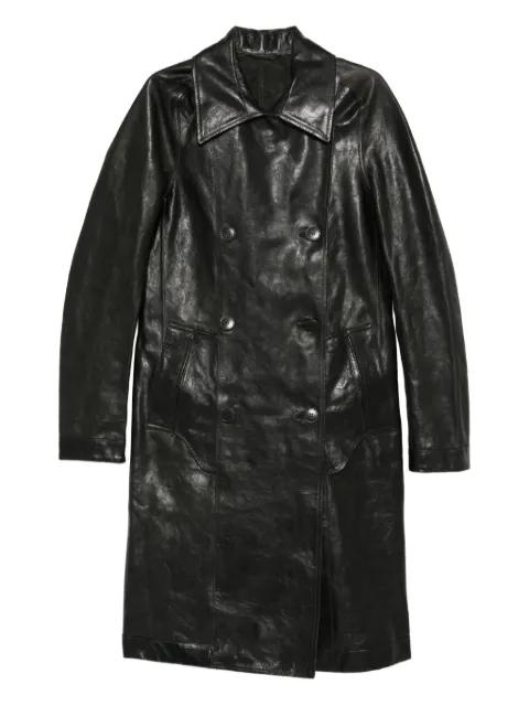 double-breasted leather coat by DEEPTI