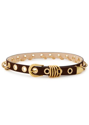 Revenge ring-embellished suede belt by DEHANCHE