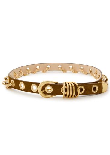 Revenge ring-embellished suede belt by DEHANCHE