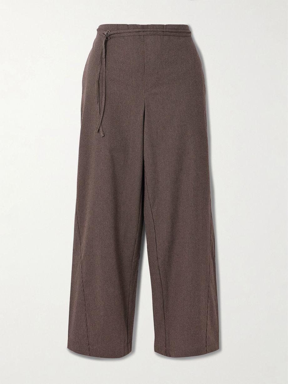 Belted pinstriped organic cotton straight-leg pants by DEIJI STUDIOS
