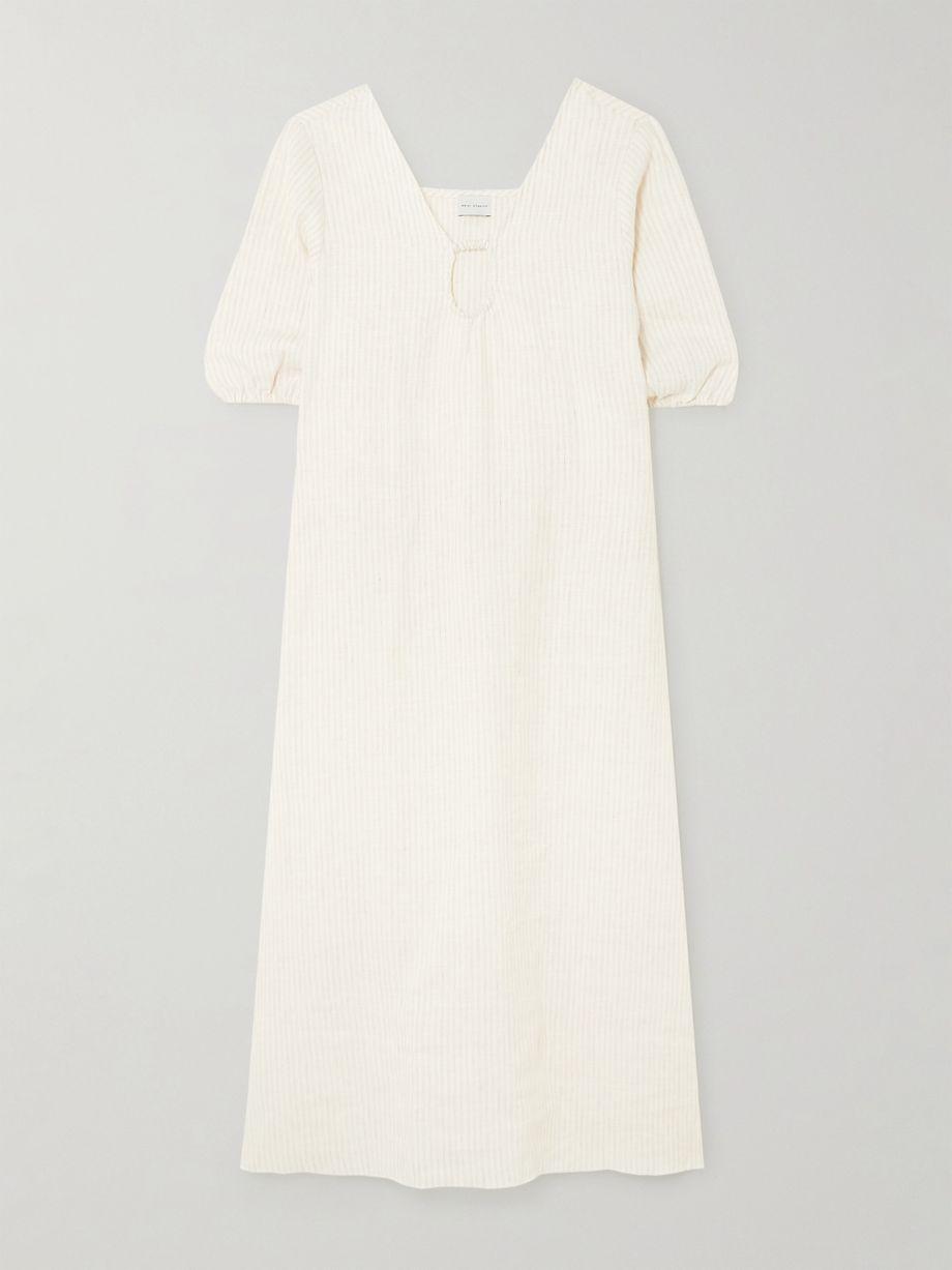 Squared cutout striped linen midi dress by DEIJI STUDIOS Squared cutout striped linen midi dress by DEIJI STUDIOS