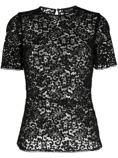 floral-lace short-sleeved T-shirt by DEL CORE