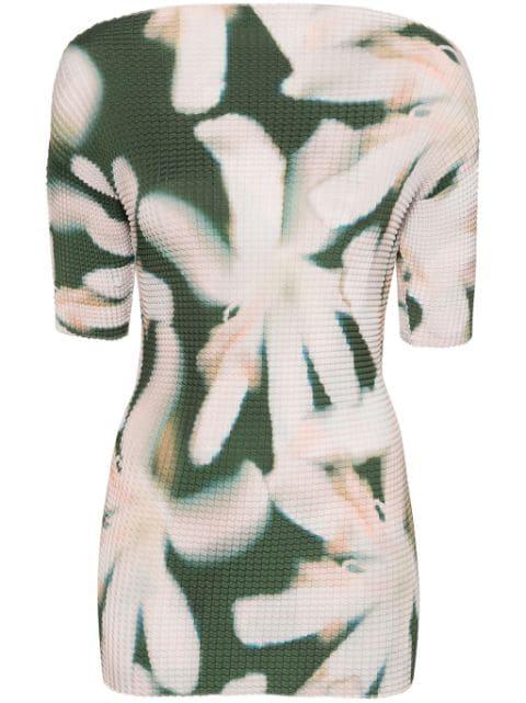 floral-print plissé T-shirt by DEL CORE