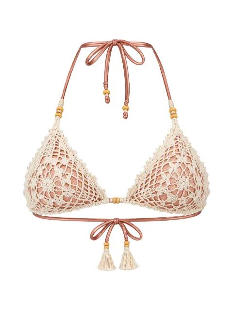 crochet beaded triangle bikini top by DEL MAAR
