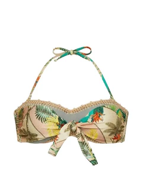 tropical-print crochet-knit bikini top by DEL MAAR