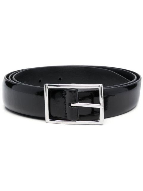 rectangle-buckle patent-leather belt by DELL'OGLIO