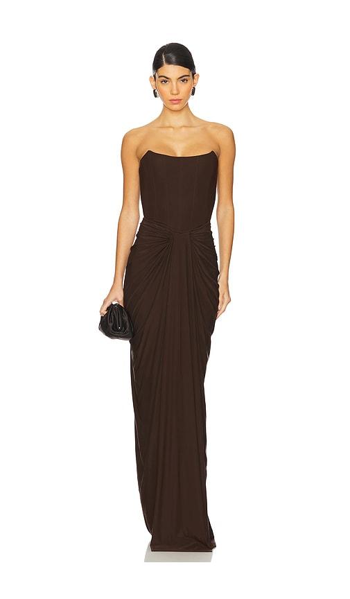 Deme by Gabriella Pearl Gown in Chocolate by DEME BY GABRIELLA