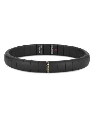 18K Yellow Gold Pura Black Diamond Matte Ceramic Stretch Bracelet by DEMEGLIO