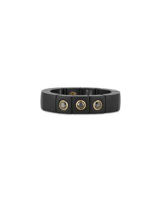 Men's 18K Yellow Gold Scacco Bezel Black Diamond Trio Ceramic Stretch Ring by DEMEGLIO