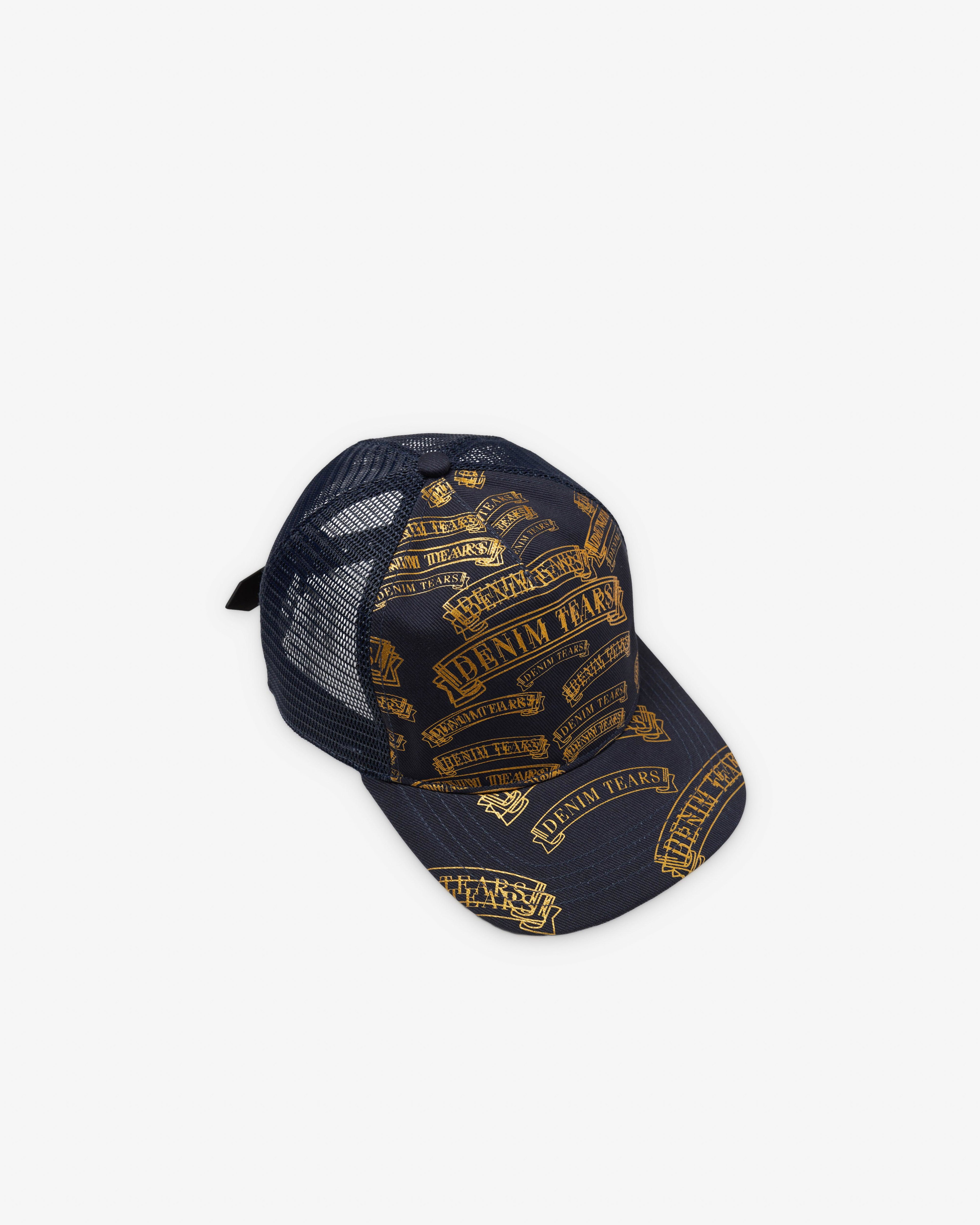 Denim Tears - Men's ADG Stamp Pattern Trucker Hat - (Navy) by DENIM TEARS