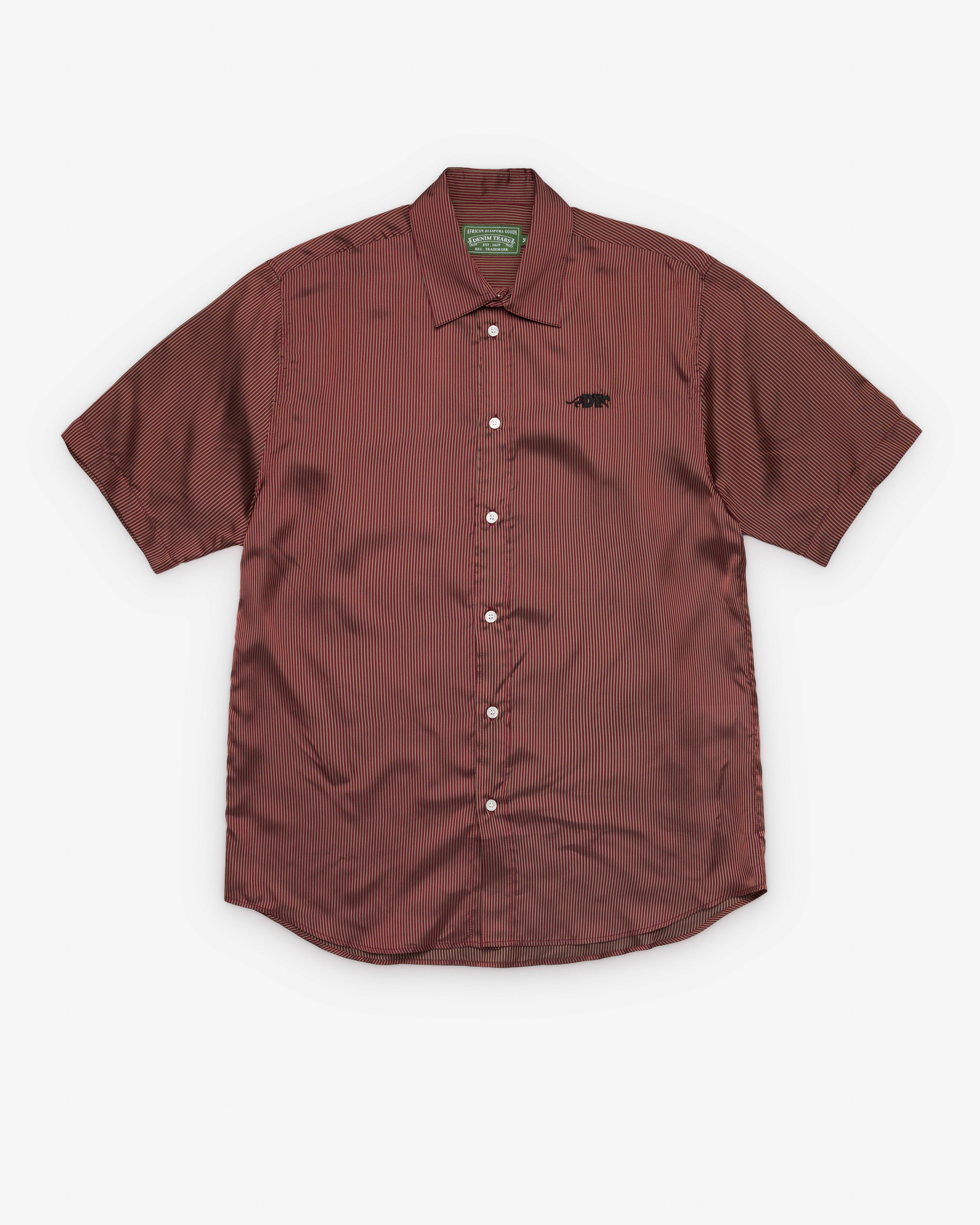 Denim Tears - Men's Apple Short Sleeve Button Up - (Red/Stripe) by DENIM TEARS