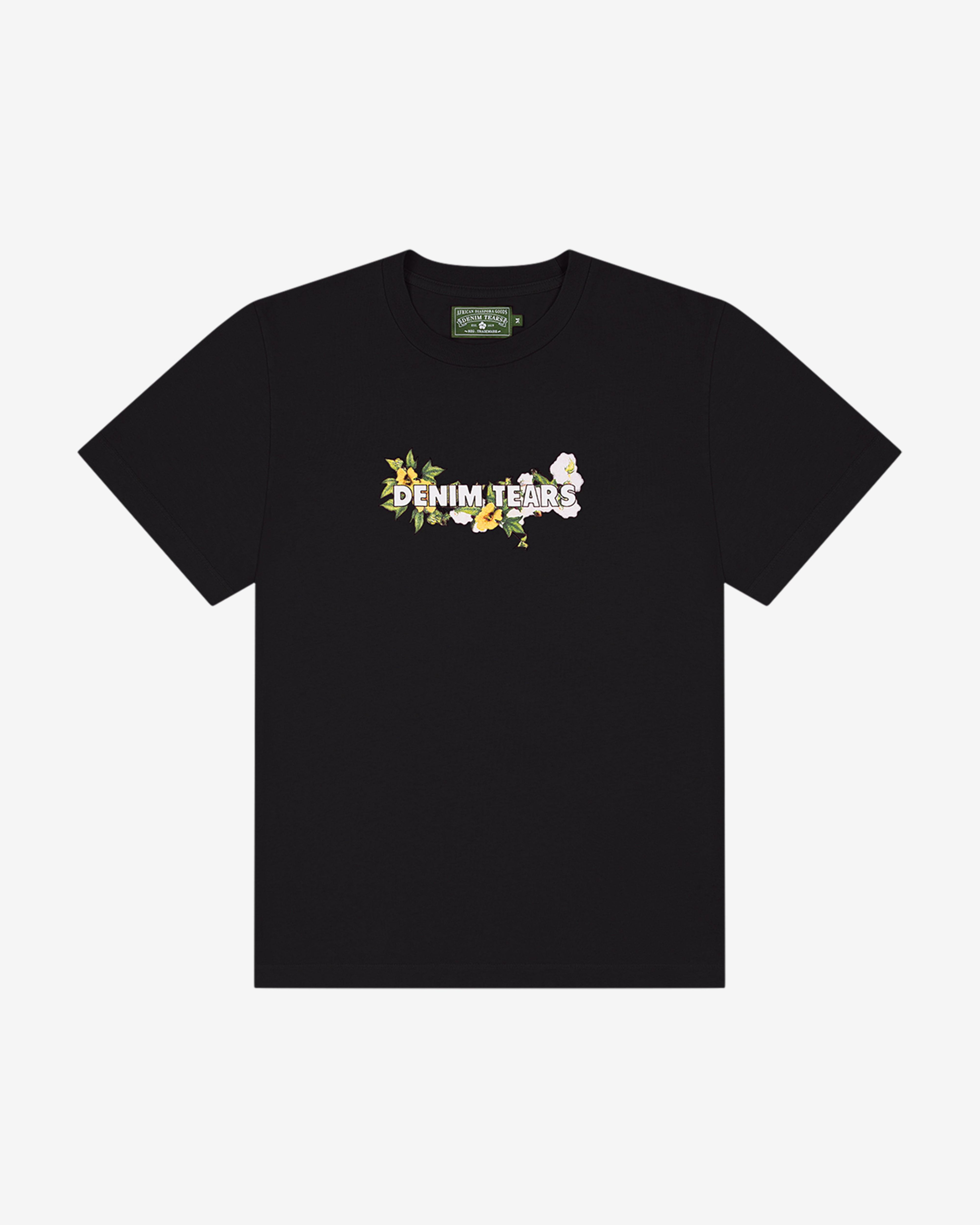 Denim Tears - Men's Cotton Floral Logo T-Shirt - (Black) by DENIM TEARS