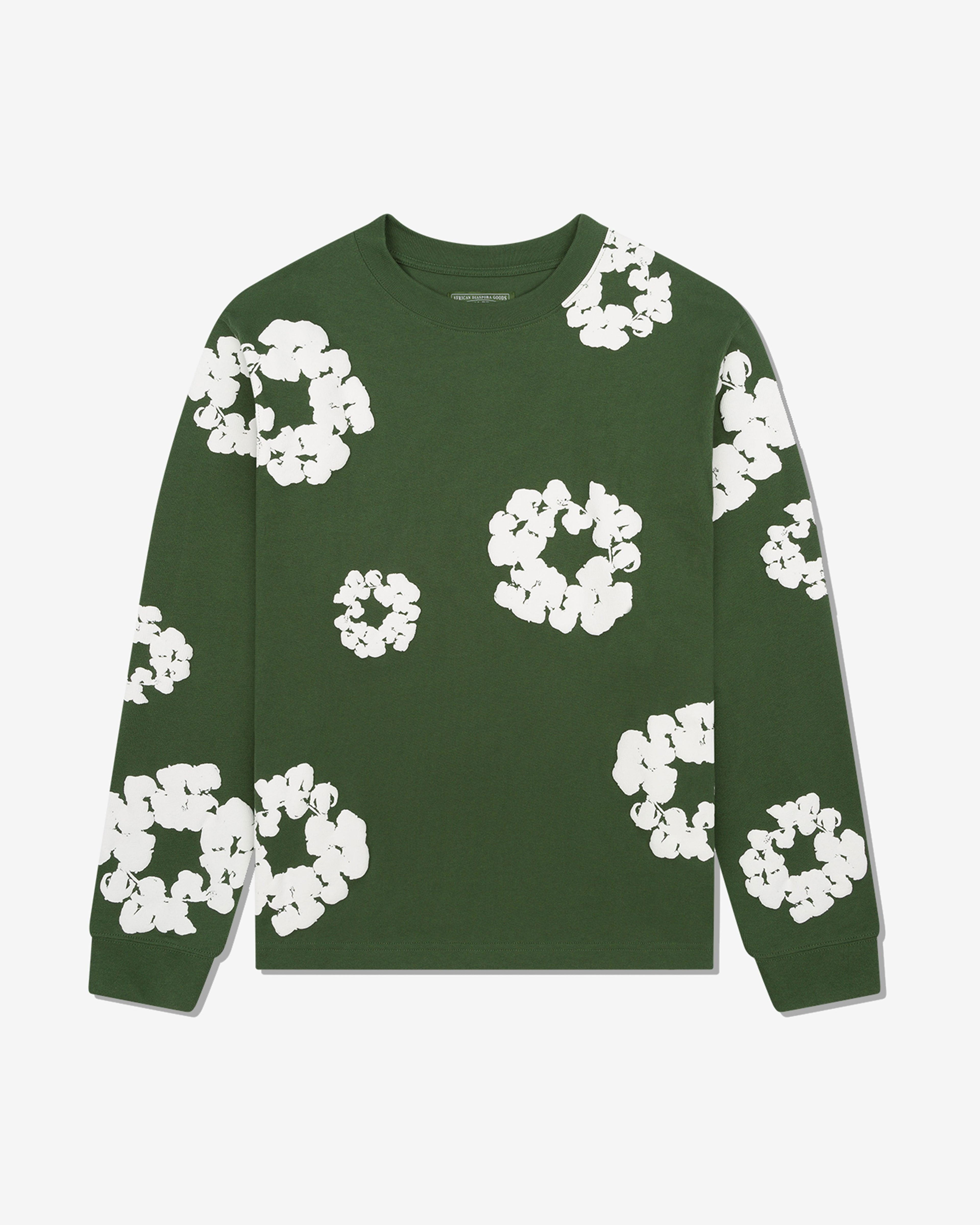 Denim Tears - Men's Cotton Wreath Long Sleeve T-Shirt - (Green) by DENIM TEARS Denim Tears - Men's Cotton Wreath Long Sleeve T-Shirt - (Green) by DENIM TEARS