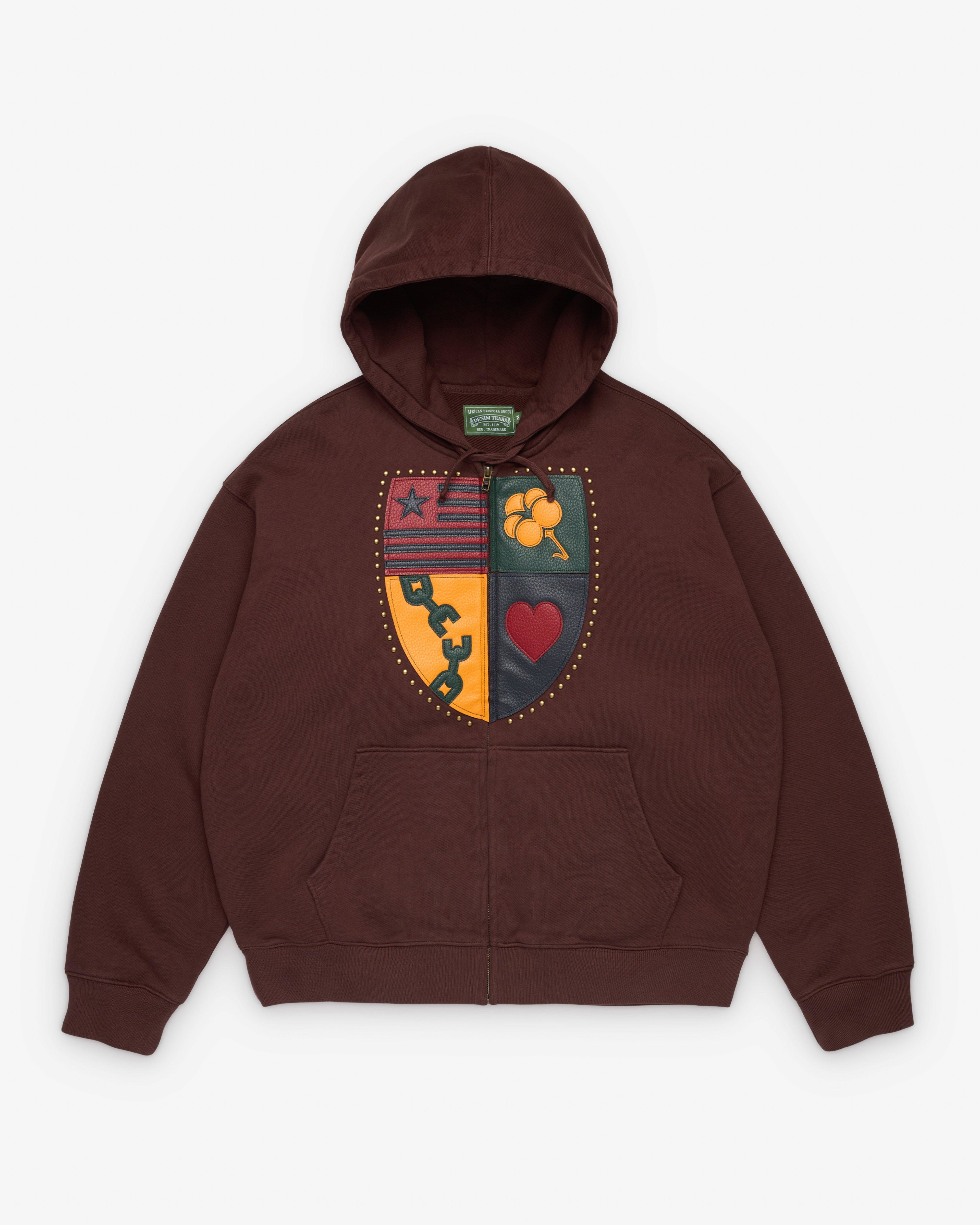 Denim Tears - Men's Crest Applique Zip Hoodie - (Washed Brown) by DENIM TEARS