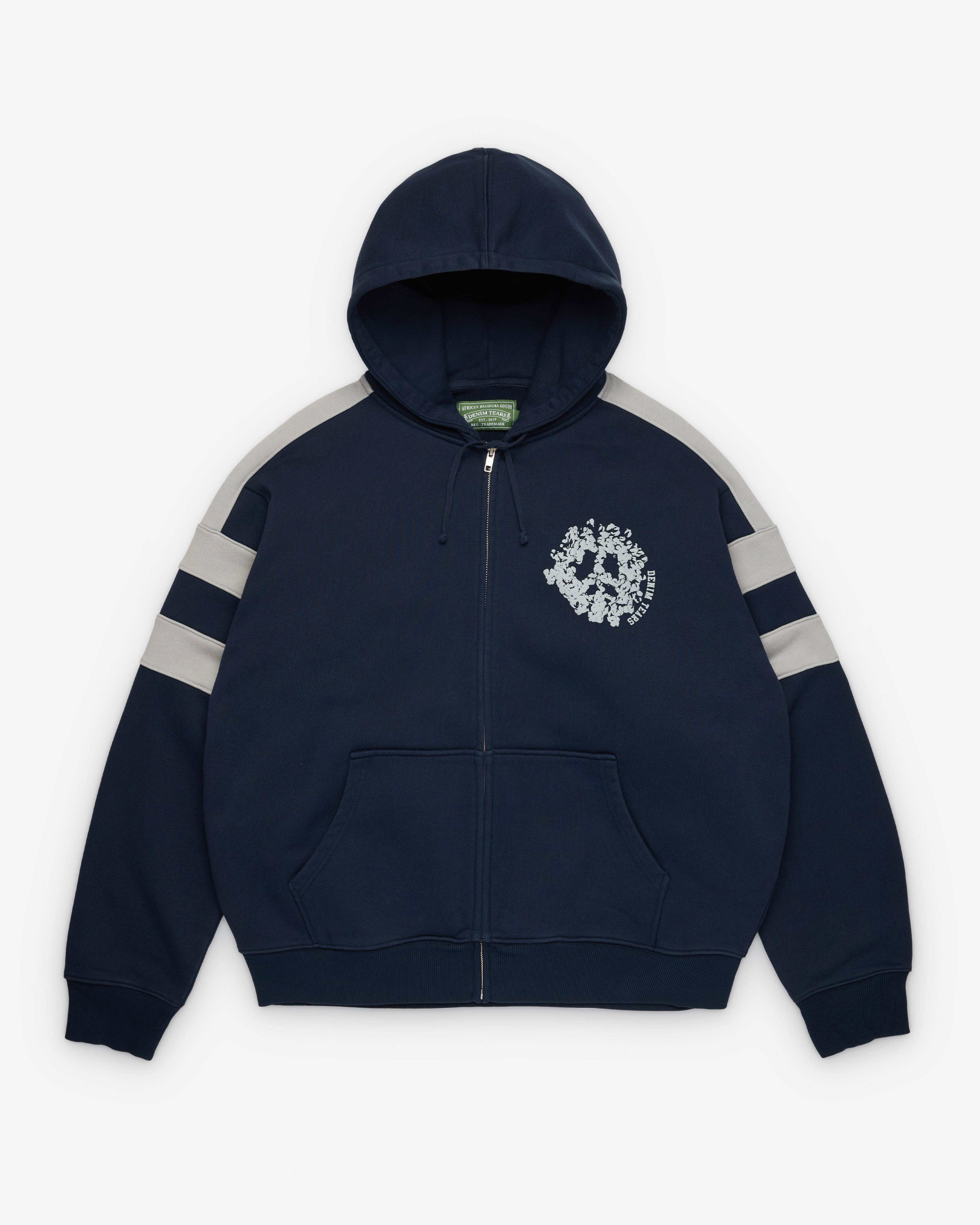 Denim Tears - Men's Denim U Paneled Zip Hoodie - (Navy) by DENIM TEARS