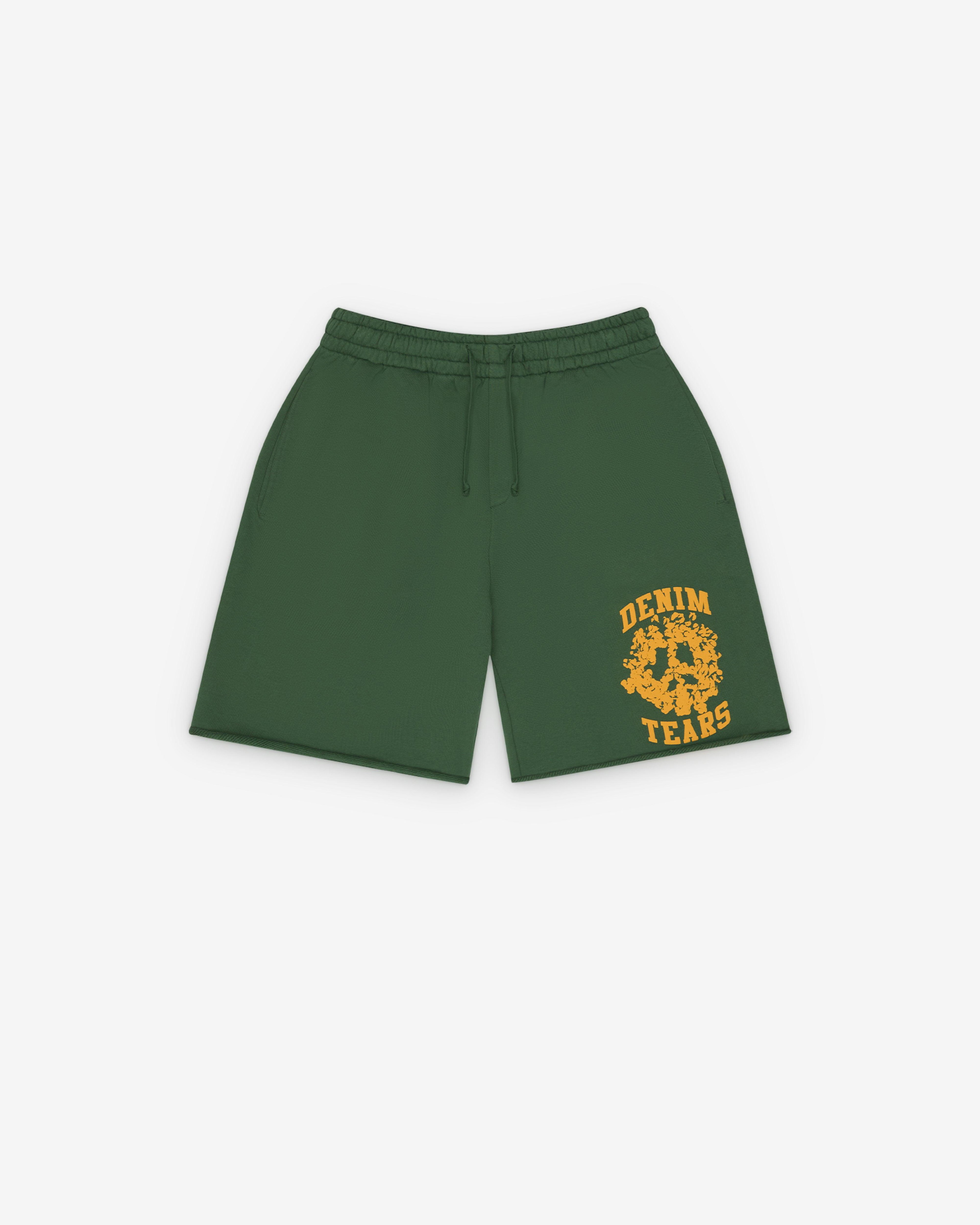 Denim Tears - Men's Denim University Sweatshort - (Green/Yellow) by DENIM TEARS Denim Tears - Men's Denim University Sweatshort - (Green/Yellow) by DENIM TEARS