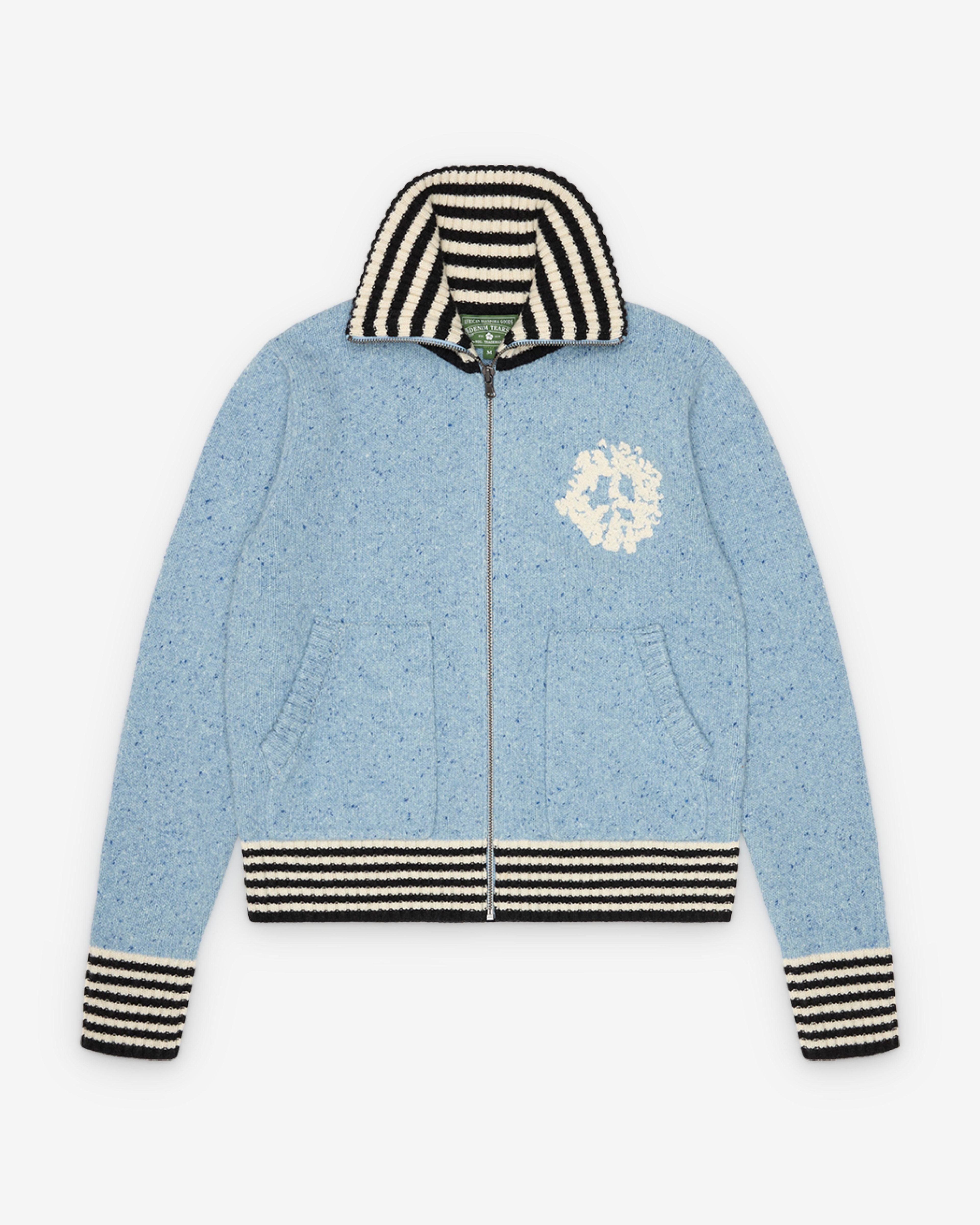 Denim Tears - Men's Denim University Zip Sweater - (Blue) by DENIM TEARS