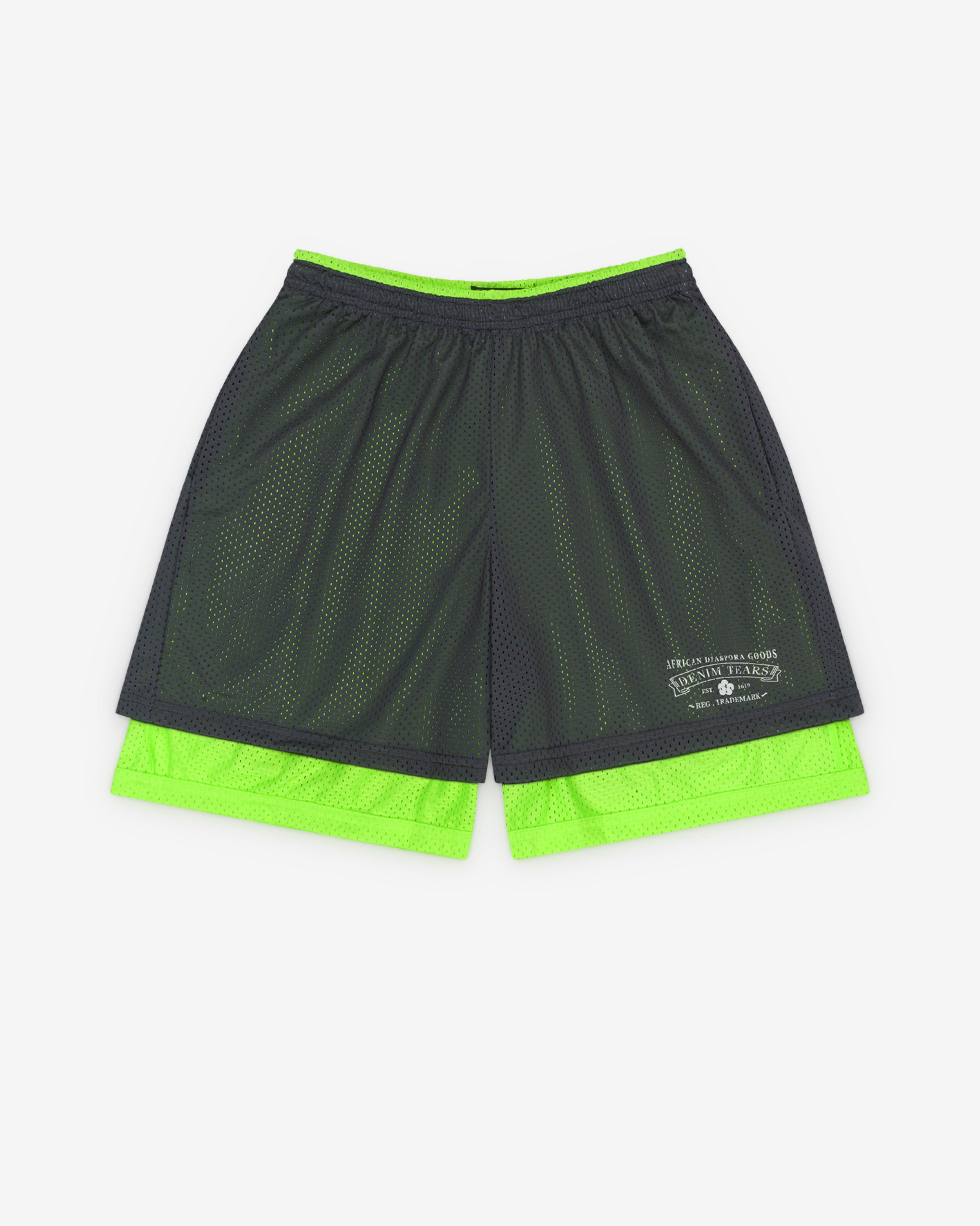 Denim Tears - Men's Double Layer Mesh Short - (Grey/Lime) by DENIM TEARS Denim Tears - Men's Double Layer Mesh Short - (Grey/Lime) by DENIM TEARS