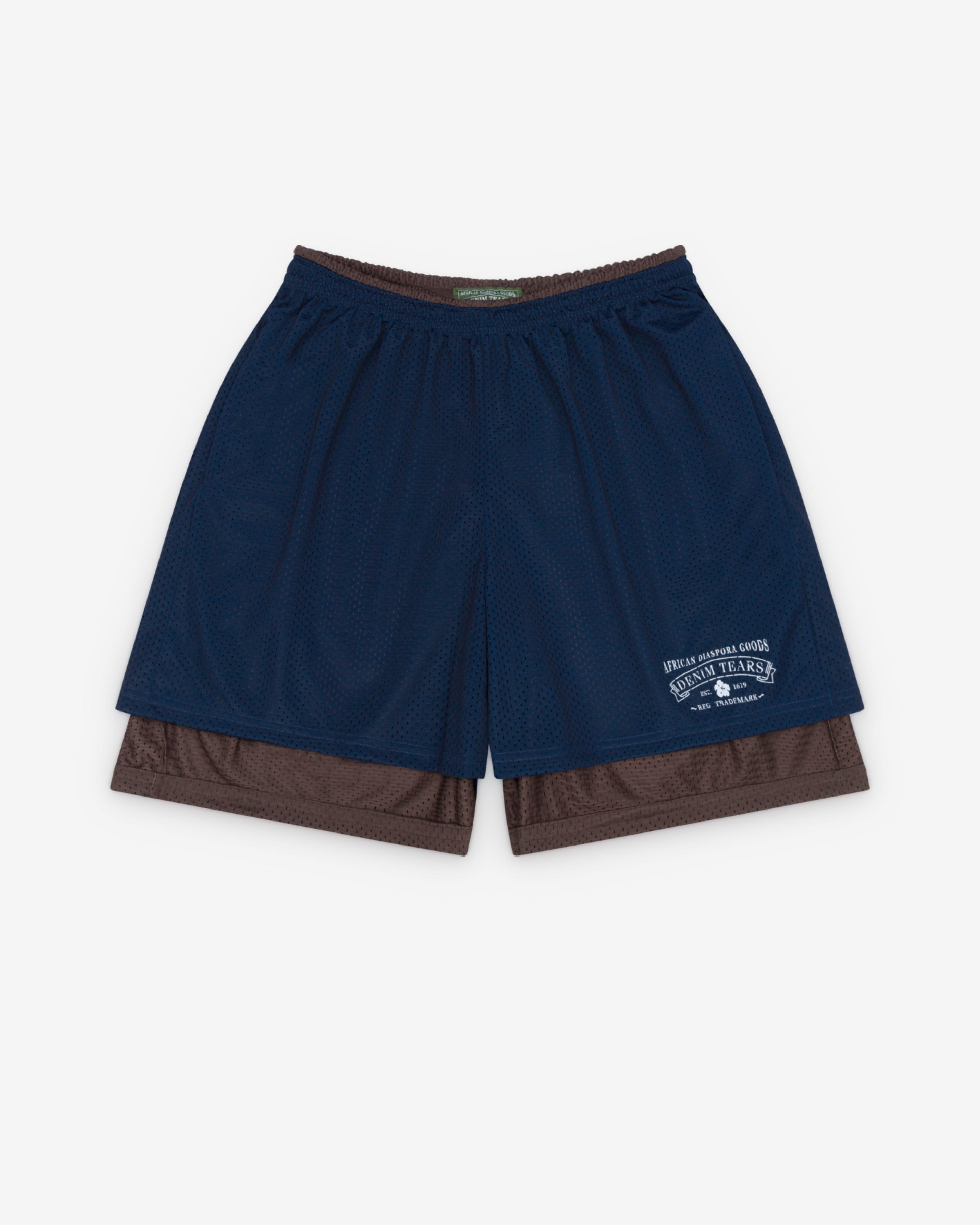 Denim Tears - Men's Double Layer Mesh Short - (Navy/Brown) by DENIM TEARS