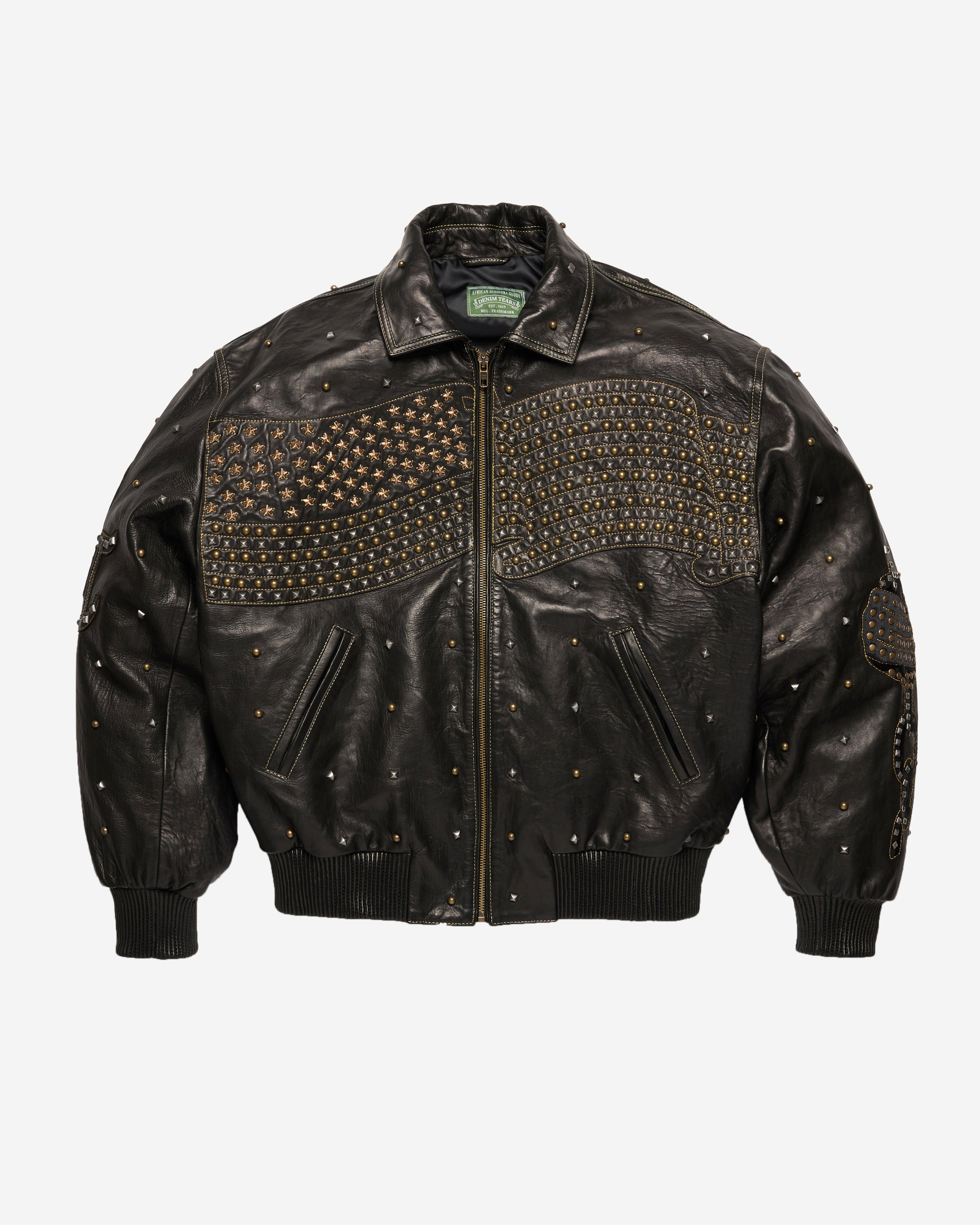 Denim Tears - Men's Lady Liberty Studded Leather Jacket - (Black) by DENIM TEARS