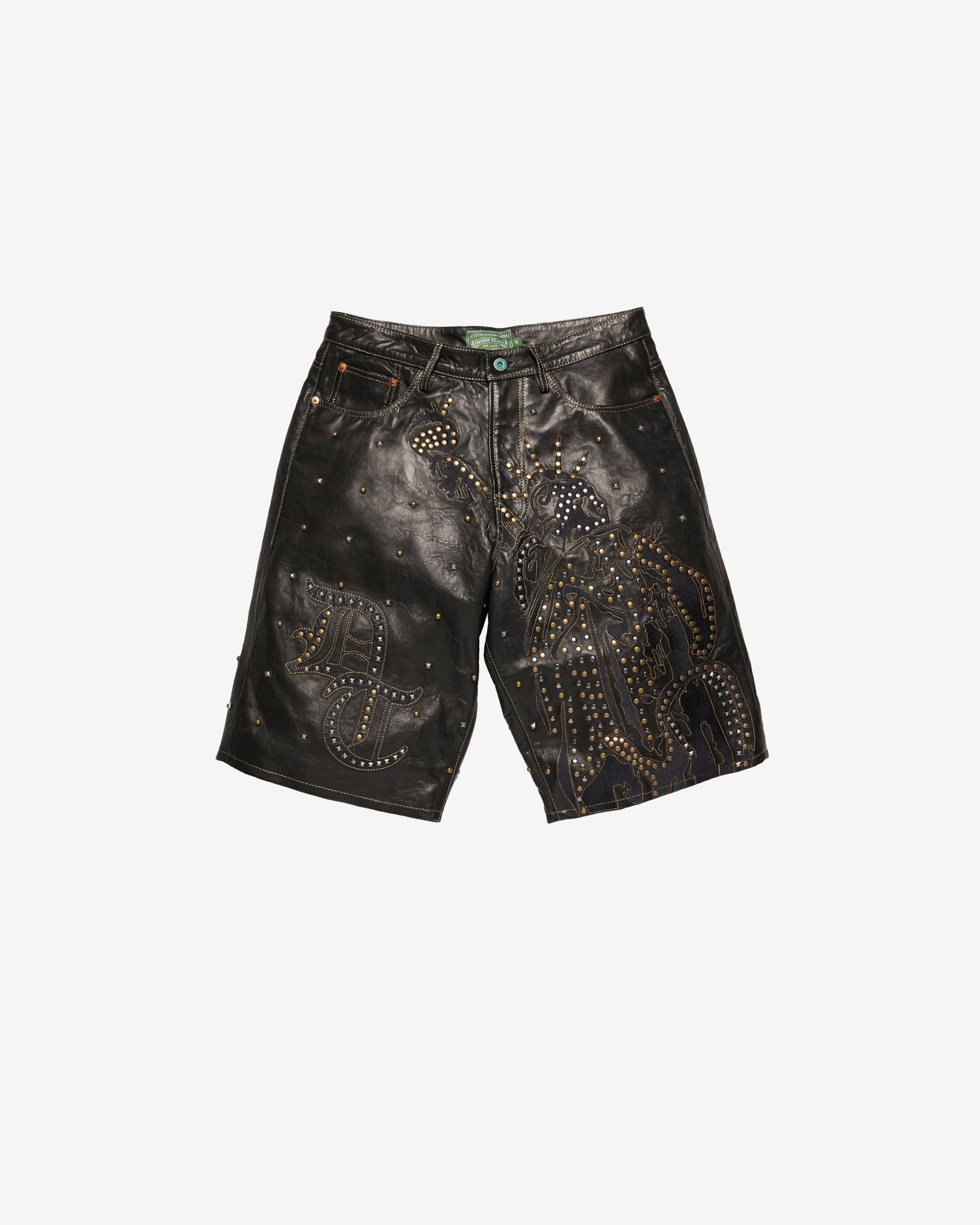 Denim Tears - Men's Lady Liberty Studded Leather Short - (Black) by DENIM TEARS