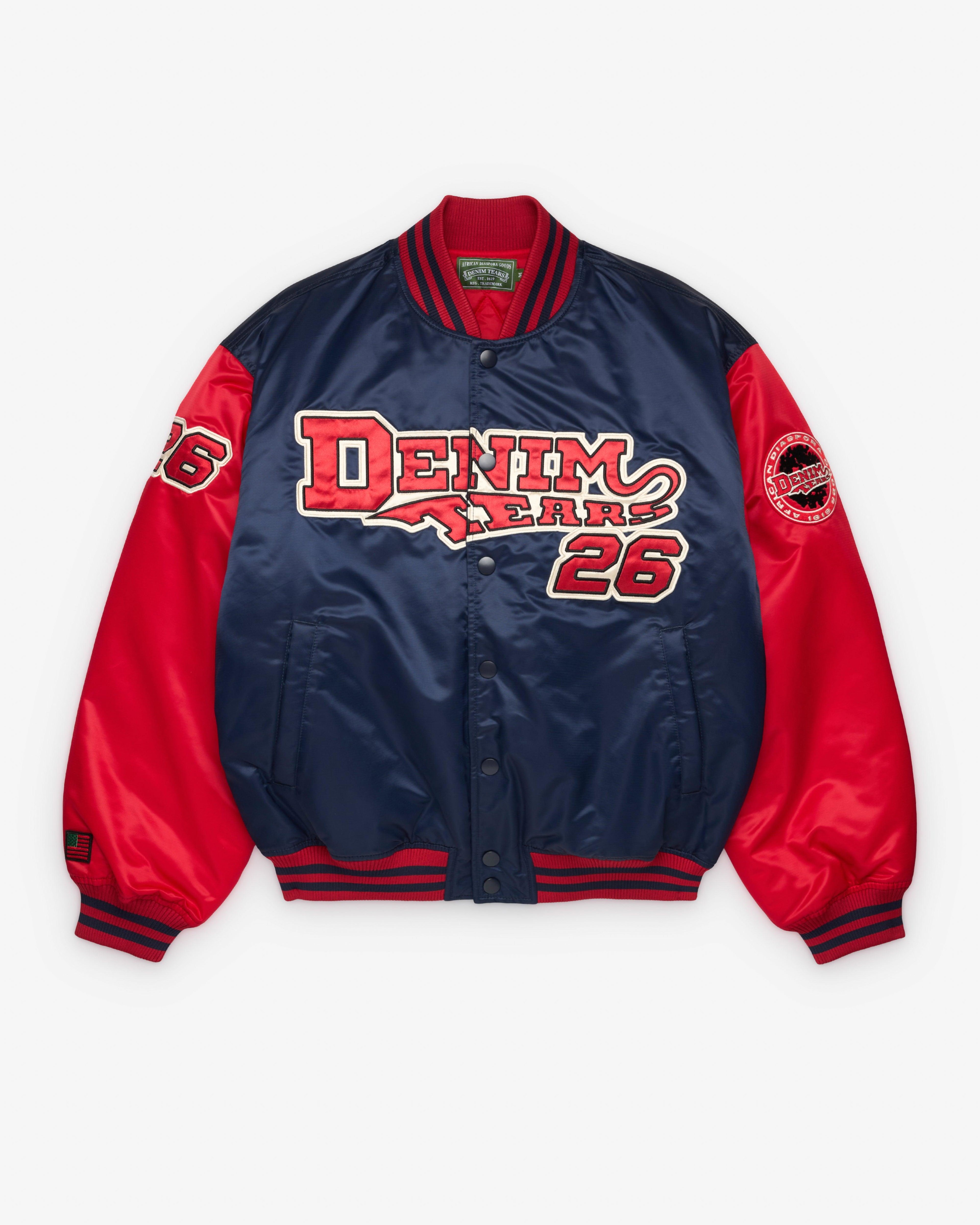 Denim Tears - Men's Nylon Varsity Jacket - (Navy/Red) by DENIM TEARS