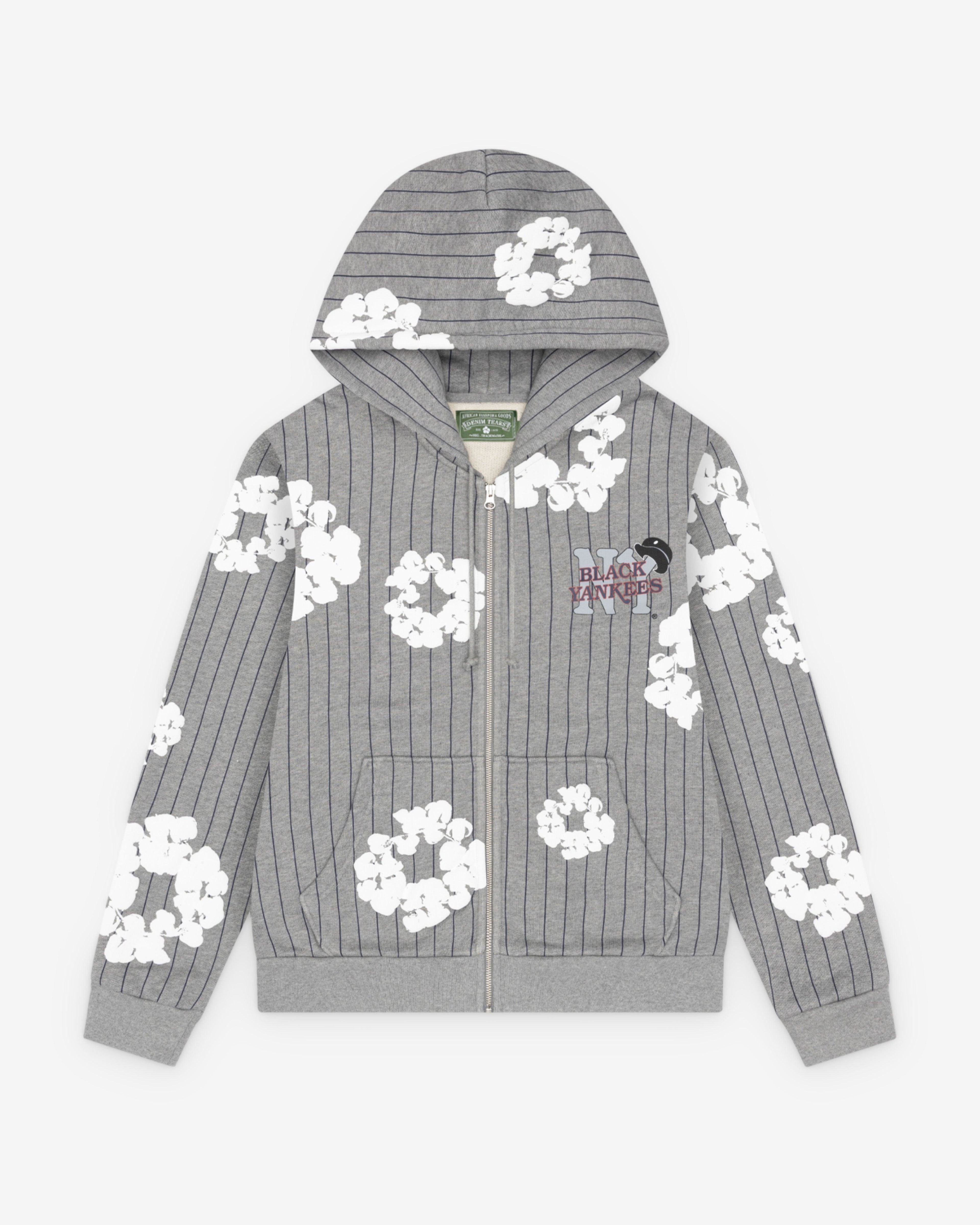 Denim Tears - Men's Pinstripe Wreath Zip Hoodie - (Grey) by DENIM TEARS Denim Tears - Men's Pinstripe Wreath Zip Hoodie - (Grey) by DENIM TEARS