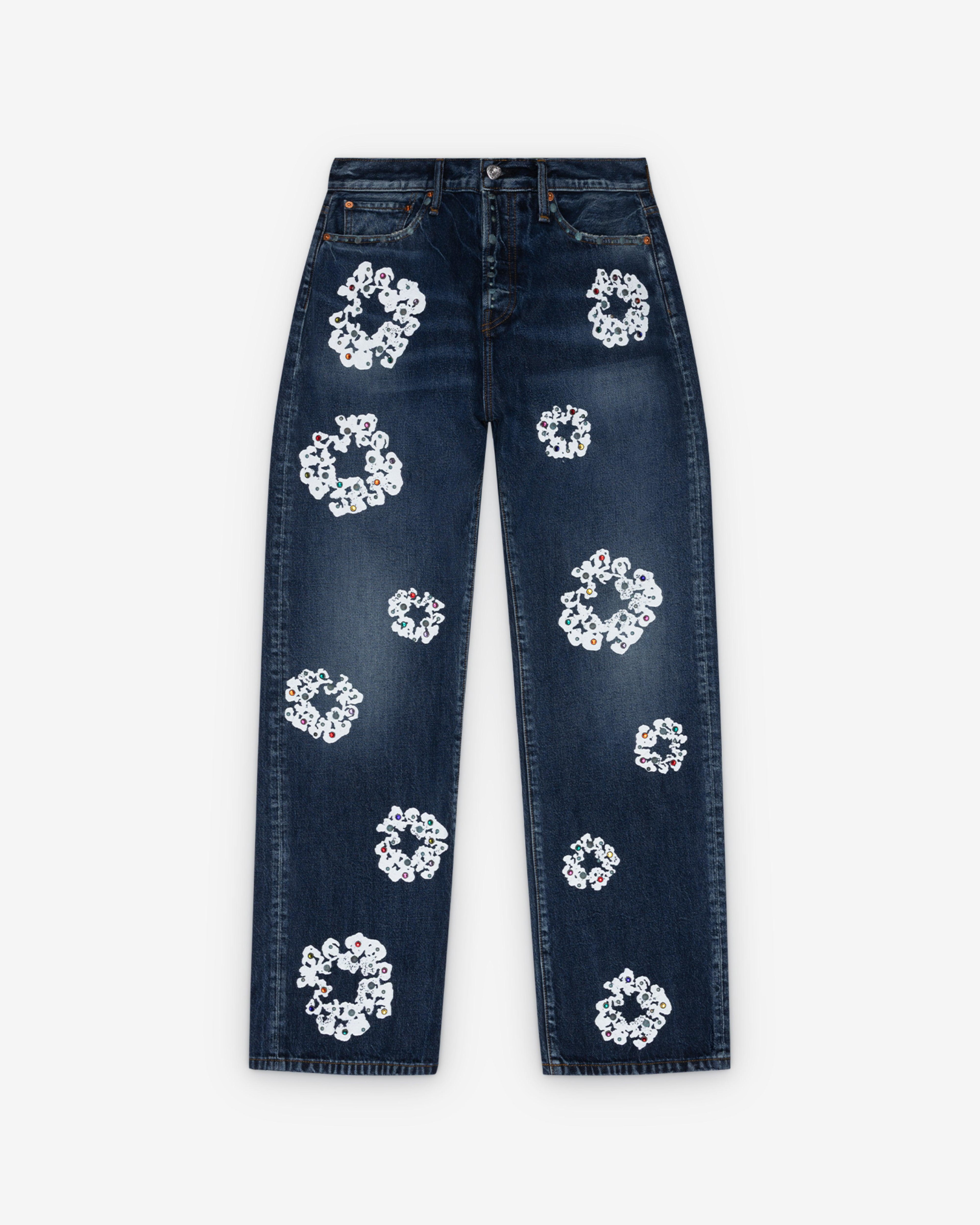 Denim Tears - Men's Rhinestone Baggy Denim Jeans - (Dark Wash) by DENIM TEARS Denim Tears - Men's Rhinestone Baggy Denim Jeans - (Dark Wash) by DENIM TEARS