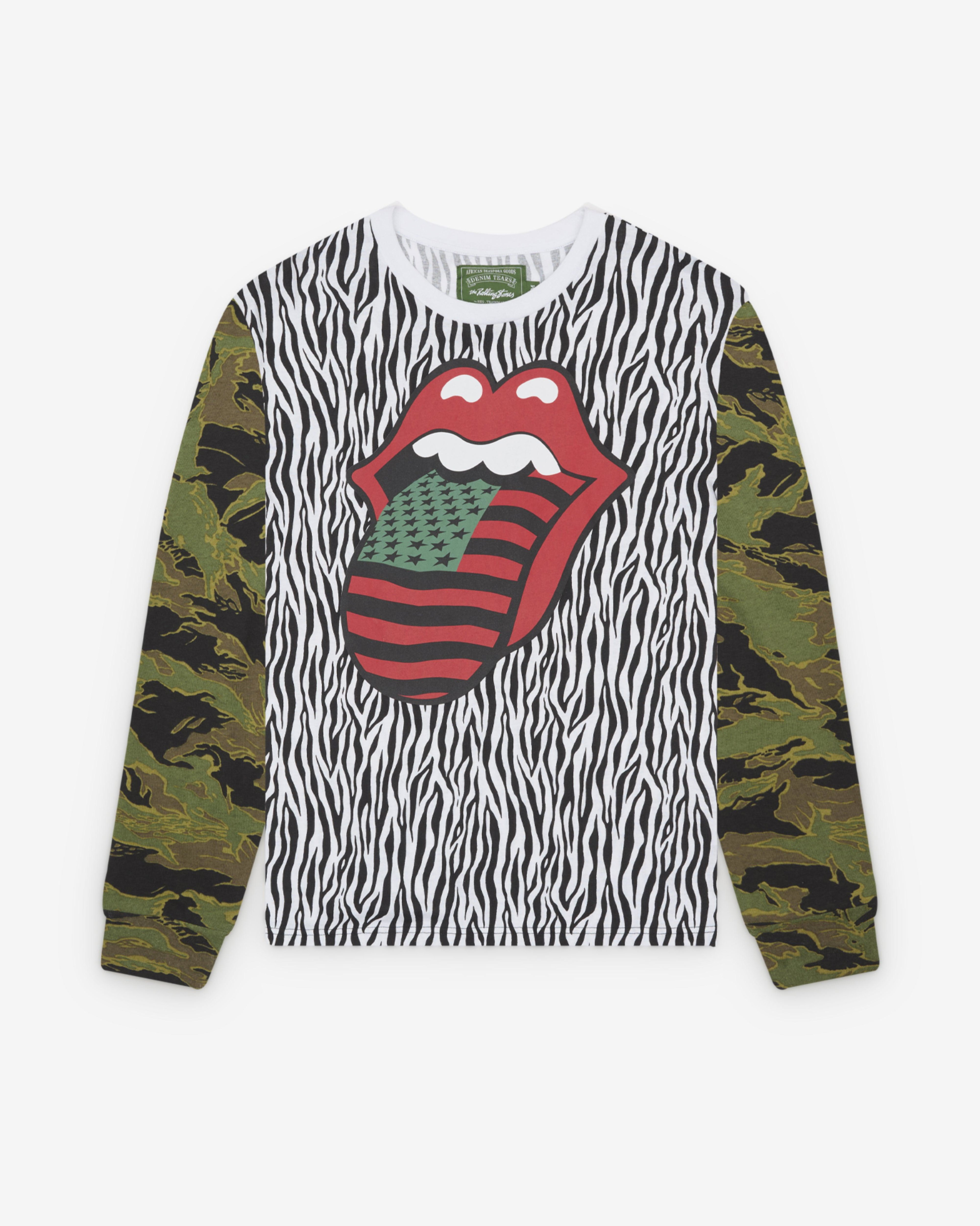 Denim Tears - Men's Rolling Stones Long Sleeve T-Shirt - (Grey/Camo) by DENIM TEARS