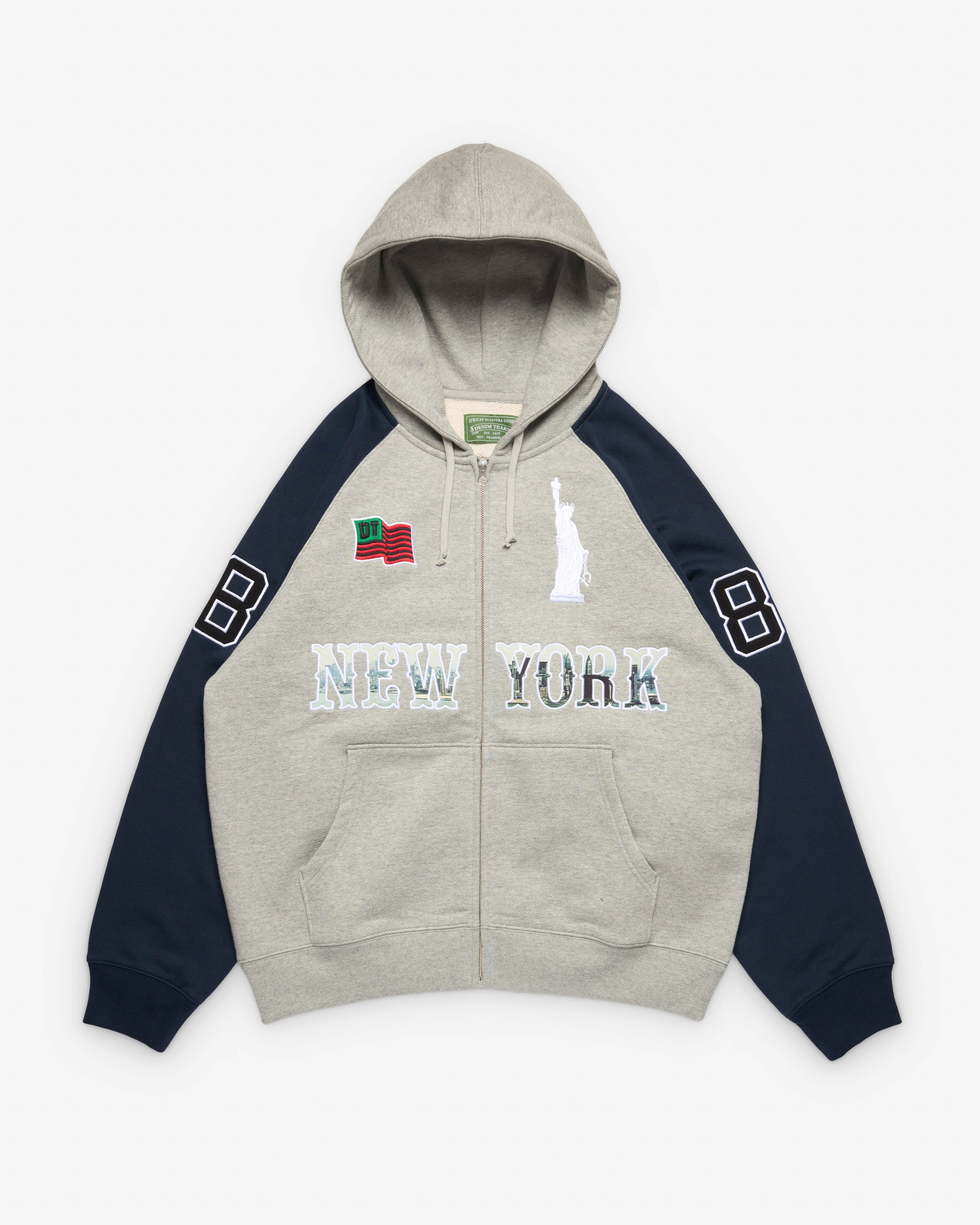 Denim Tears - Men's Rugby Zip Hoodie - (Grey/Blue) by DENIM TEARS