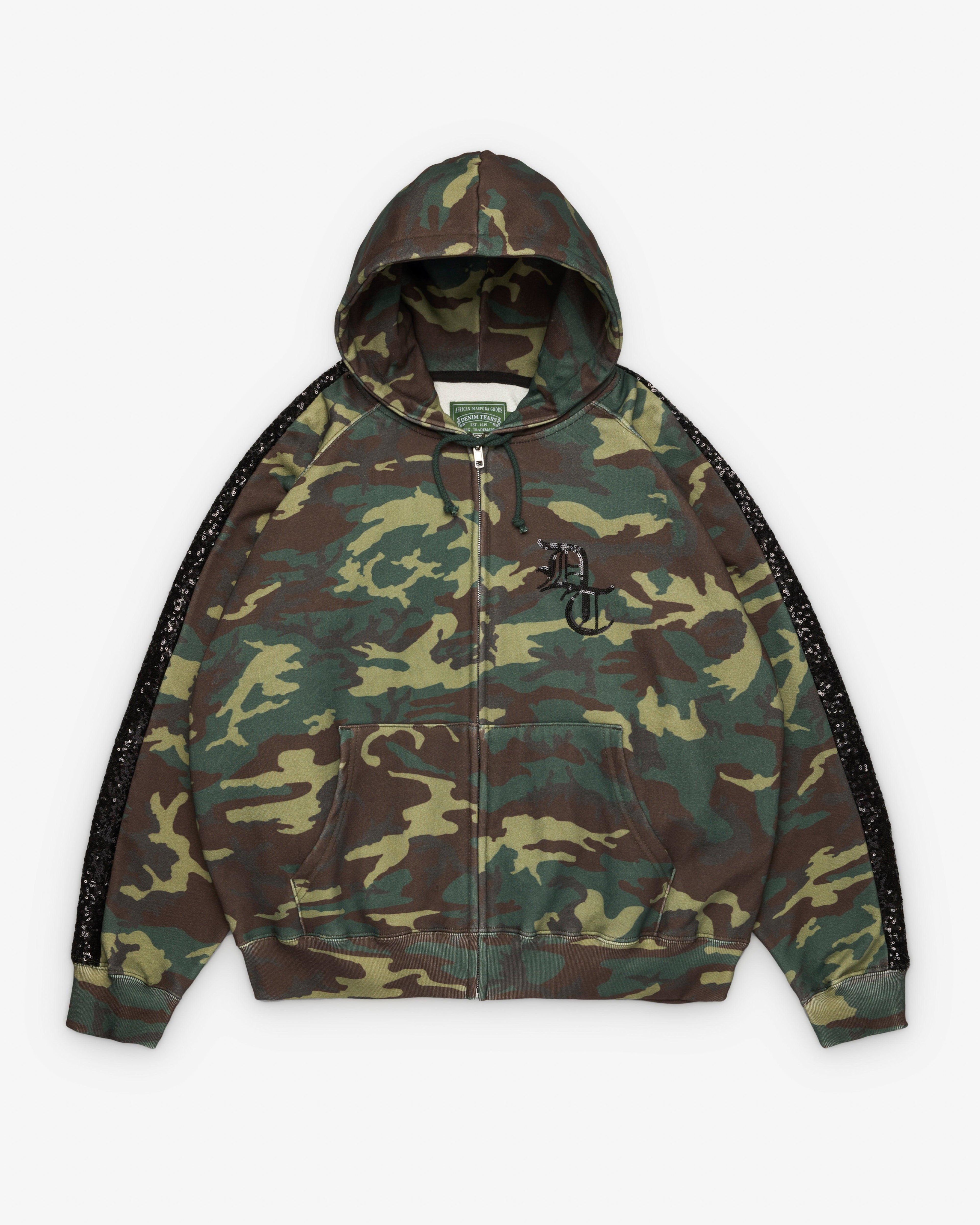 Denim Tears - Men's Sequins Sleeve Panel Zip Hoodie - (Camo) by DENIM TEARS