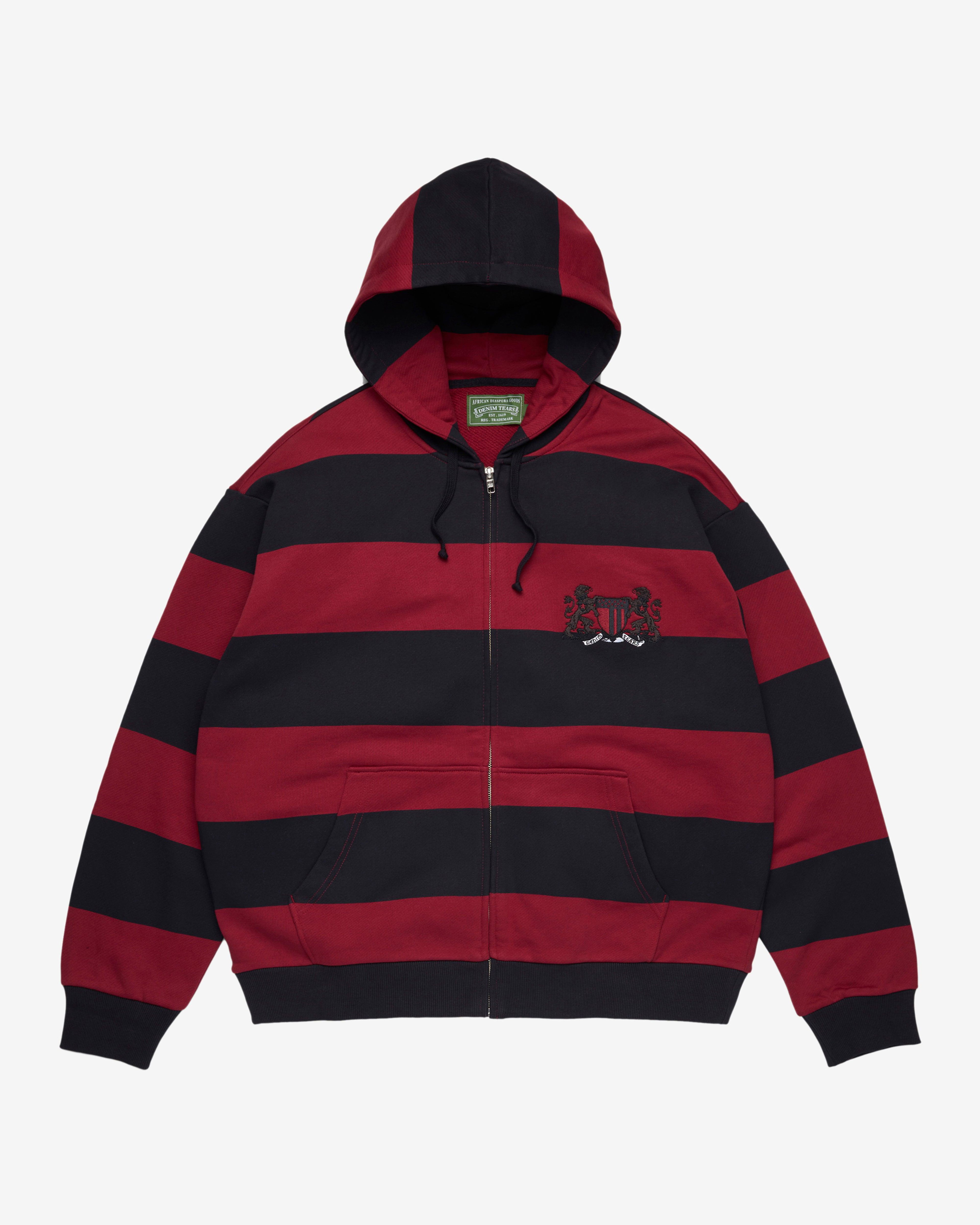 Denim Tears - Men's Striped Zip Hoodie - (Red / Navy) by DENIM TEARS