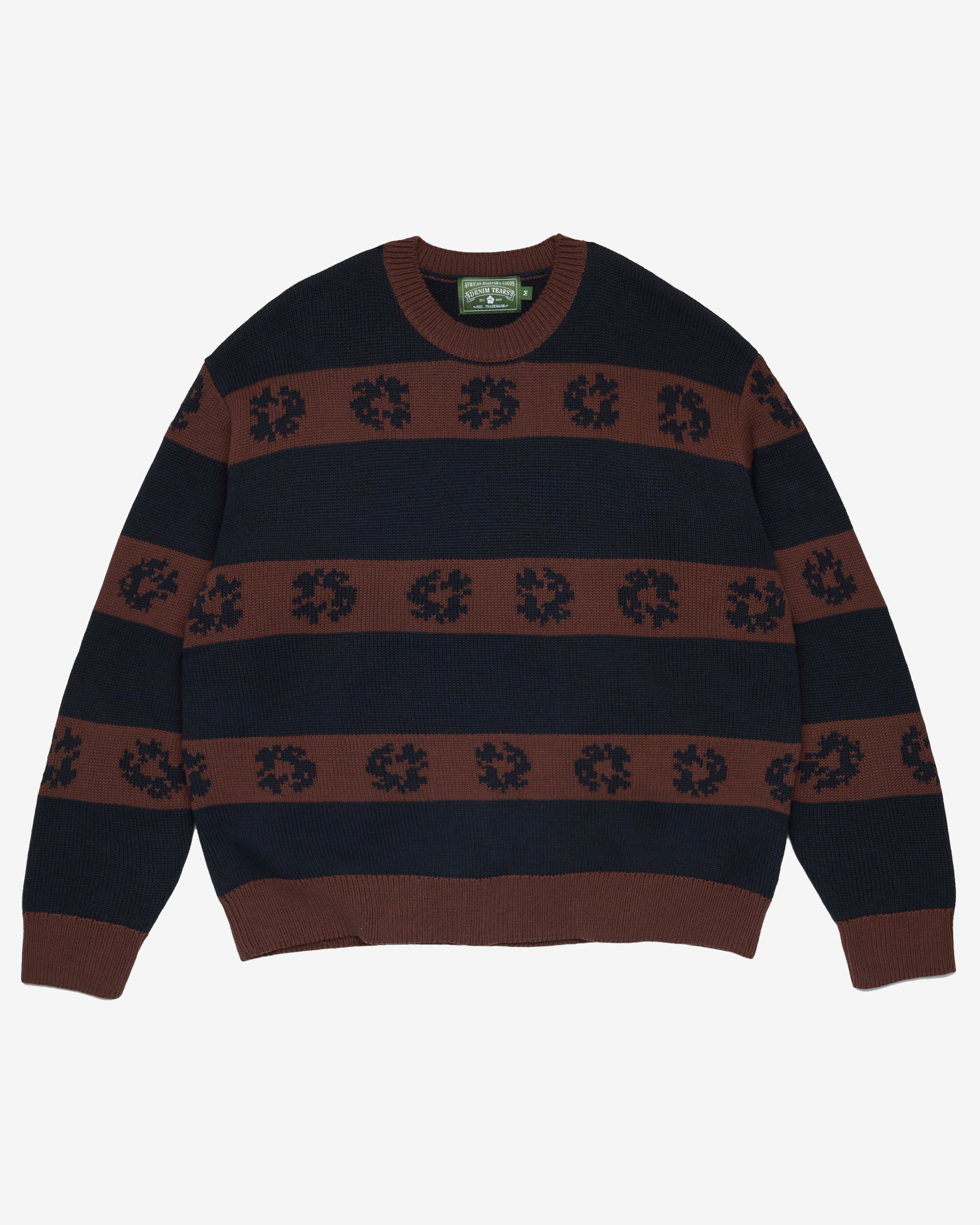 Denim Tears - Men's Wreath Striped Sweater - (Navy/Brown) by DENIM TEARS