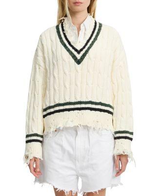 Oversized Cropped Cable Tennis Sweater by DENIMIST