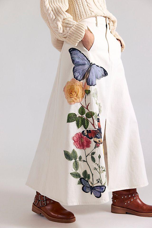 Denim And Bone Floral Denim Maxi Skirt by DENIM&BONE | FREE PEOPLE