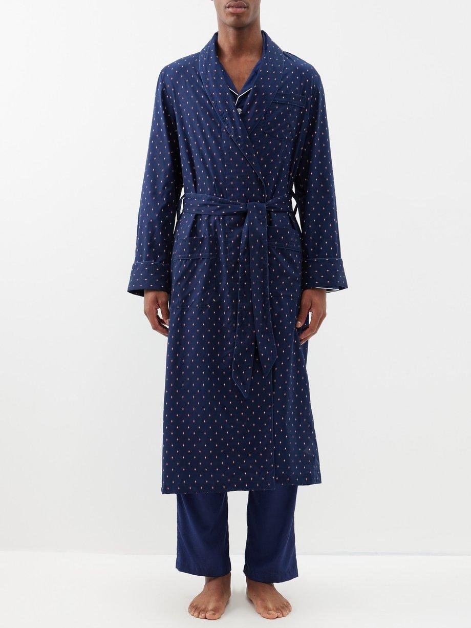 Nelson geometric-print cotton belted robe by DEREK ROSE