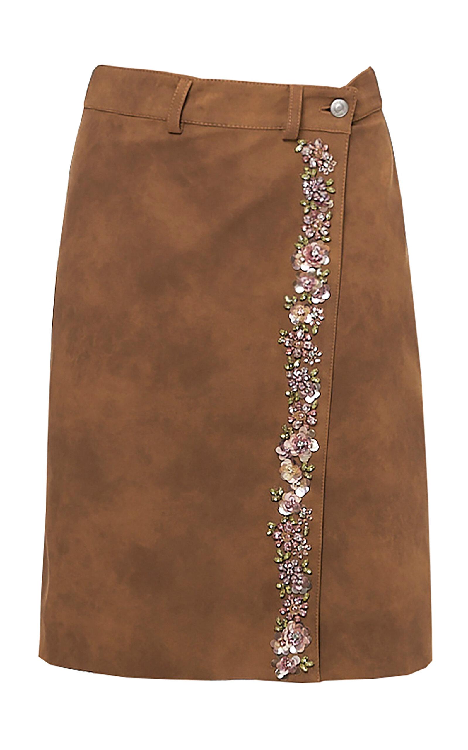 DES_PHEMMES Embroidered Faux Suede Wrap Skirt - Moda Operandi by DES_PHEMMES