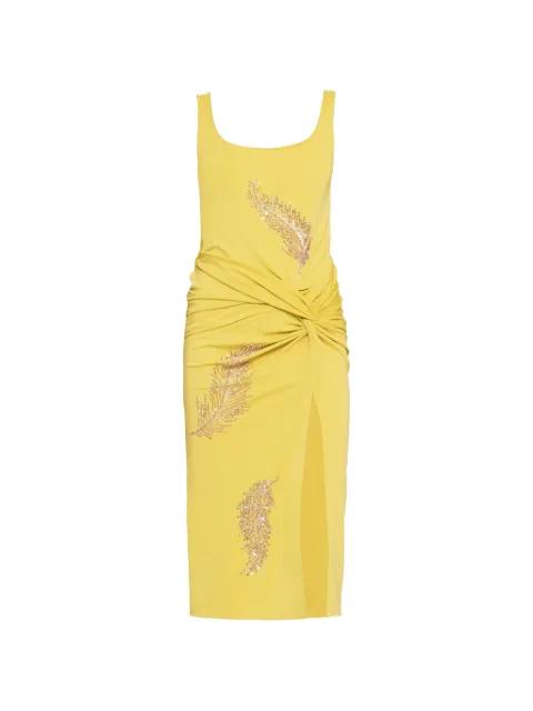 beaded-feather midi dress by DES PHEMMES