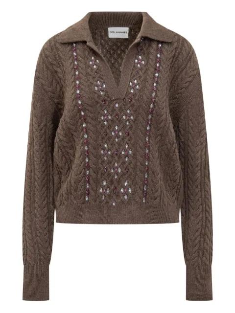 cable-knit embellished polo-neck top by DES PHEMMES