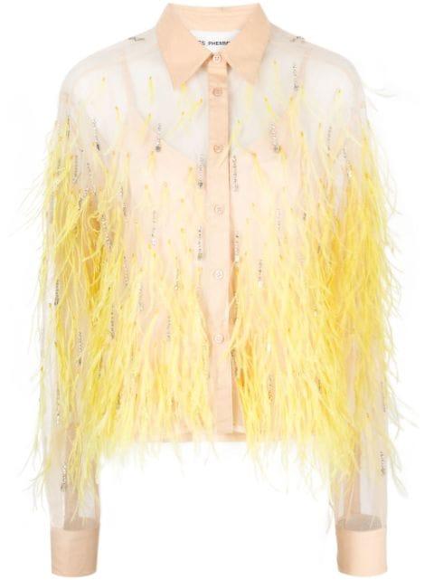 feather-detail button-up shirt by DES PHEMMES