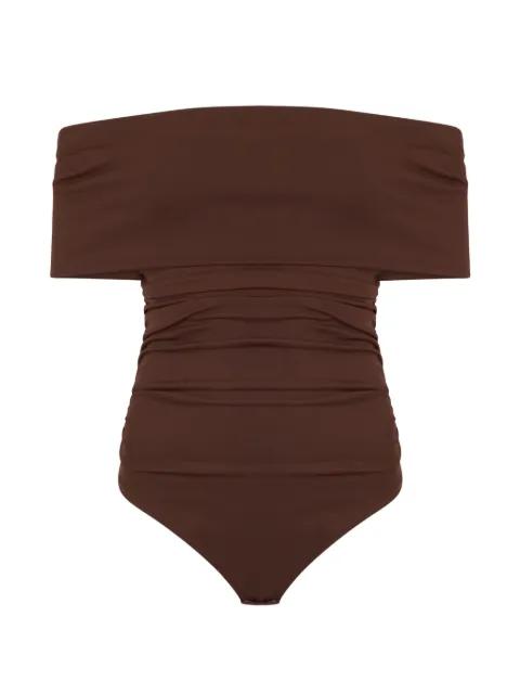 ruched off-the-shoulder bodysuit by DES PHEMMES