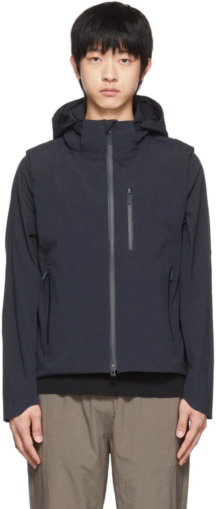 Navy Polyester Jacket by DESCENTE A LL TE RR AI N