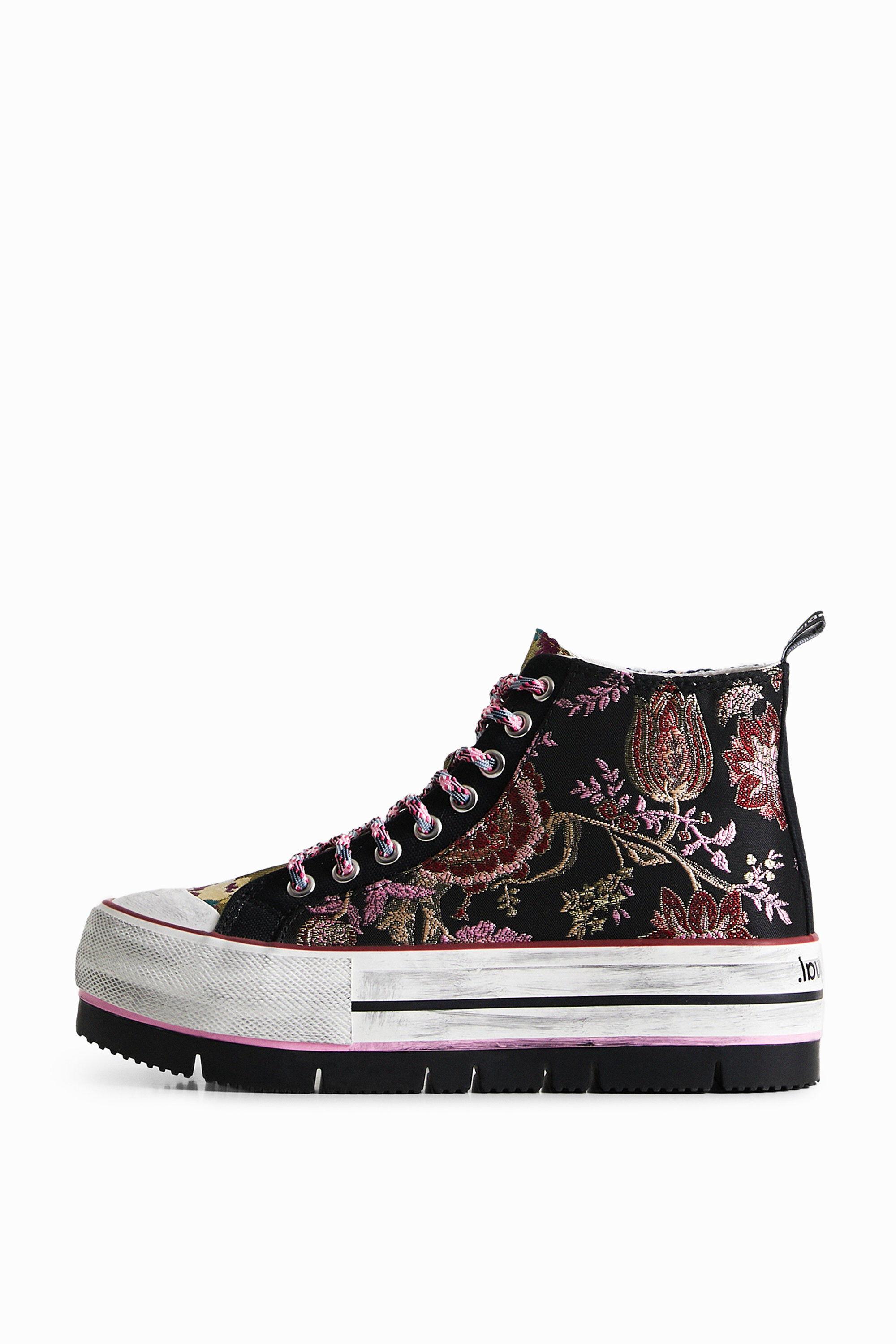 Asian patchwork high-top platform sneakers by DESIGUAL
