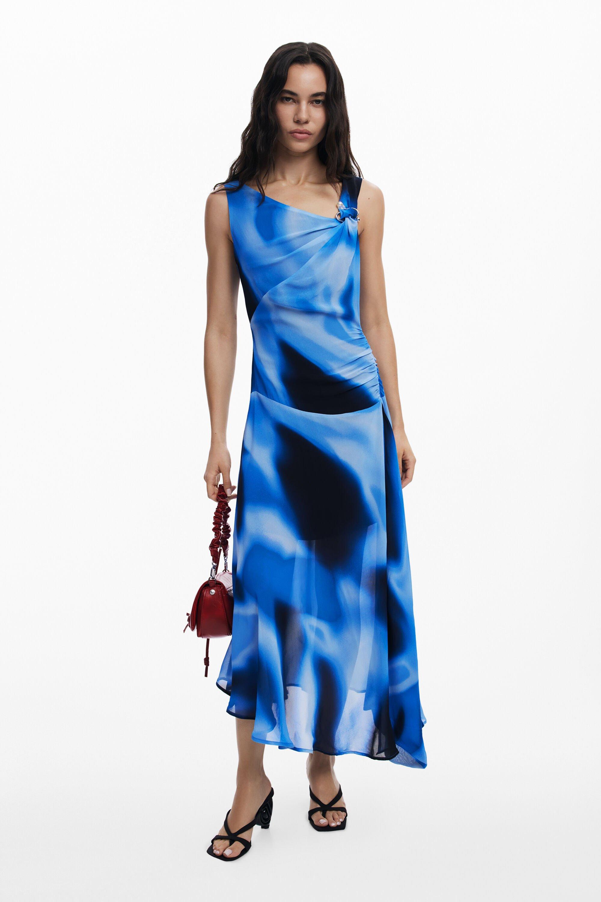 Asymmetric long blue dress by DESIGUAL