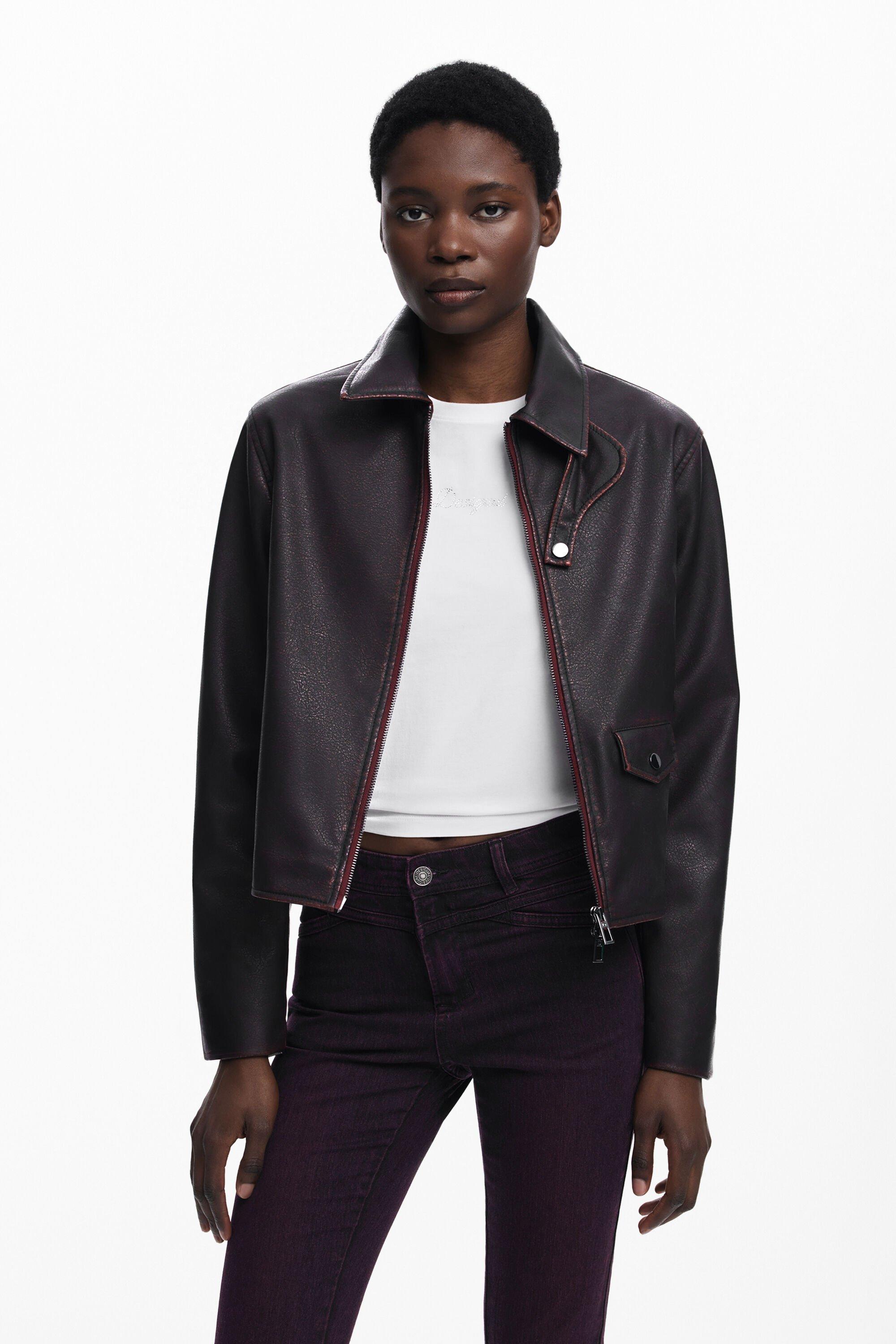 Burgundy faux leather jacket by DESIGUAL