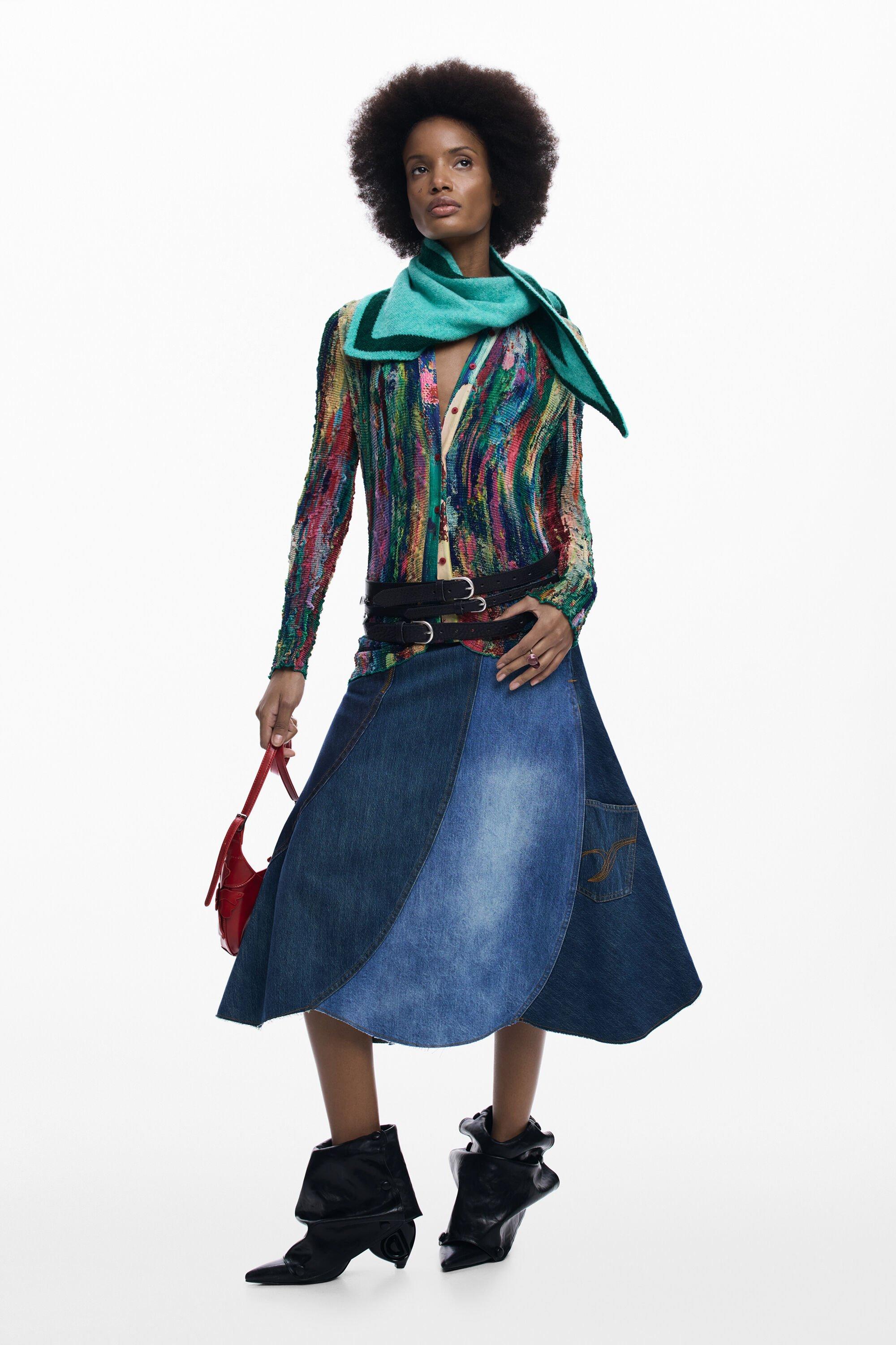 Denim patch skirt by DESIGUAL