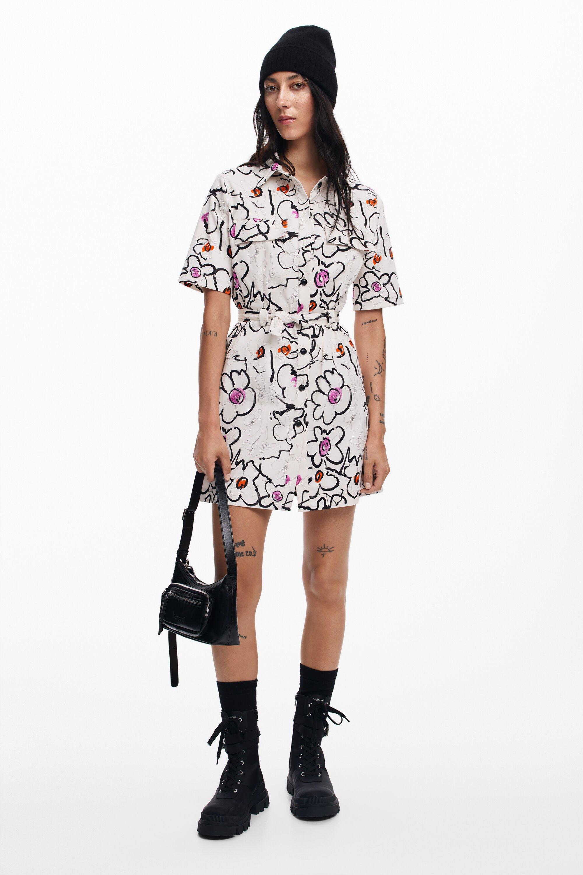 Dress with drawn flowers by DESIGUAL