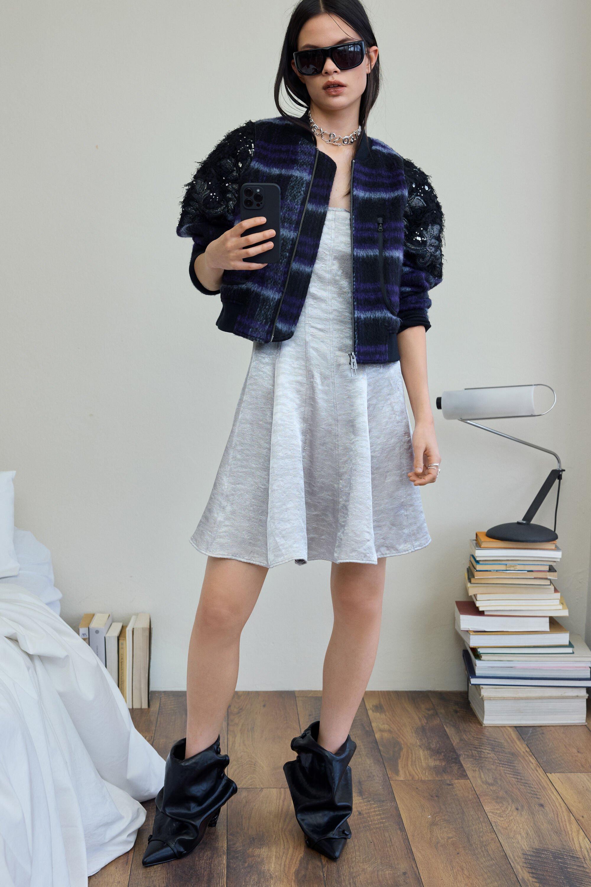 Embroidered checked bomber by DESIGUAL