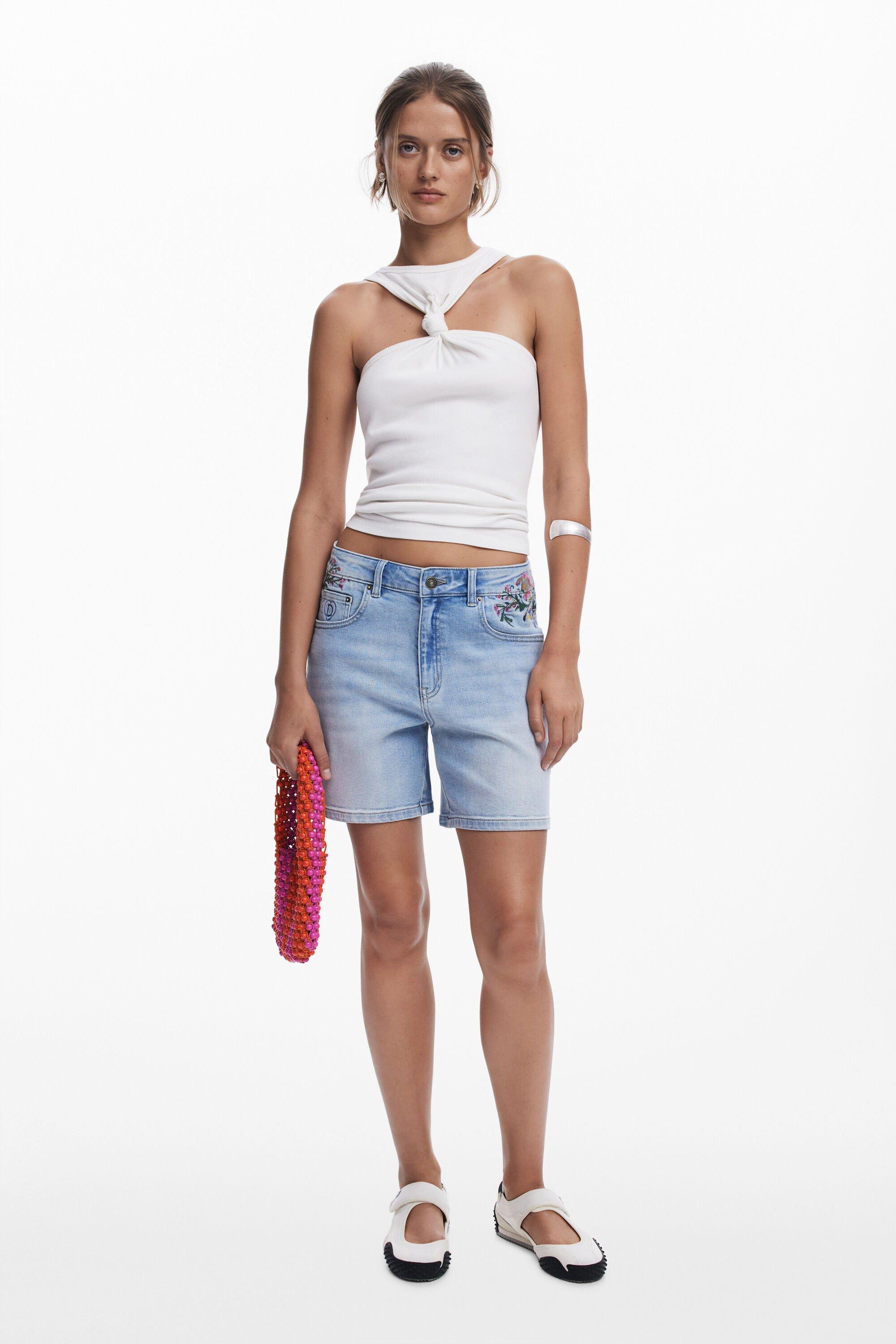 Embroidered denim shorts by DESIGUAL